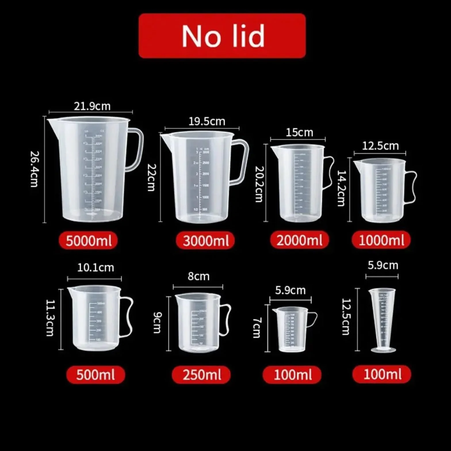 Jarra medidora Vaso medidor graduado de plástico 3 piezas, vaso mezclador transparente gran capacidad con tapa, laboratorio for cocina y repostería(2000ml)