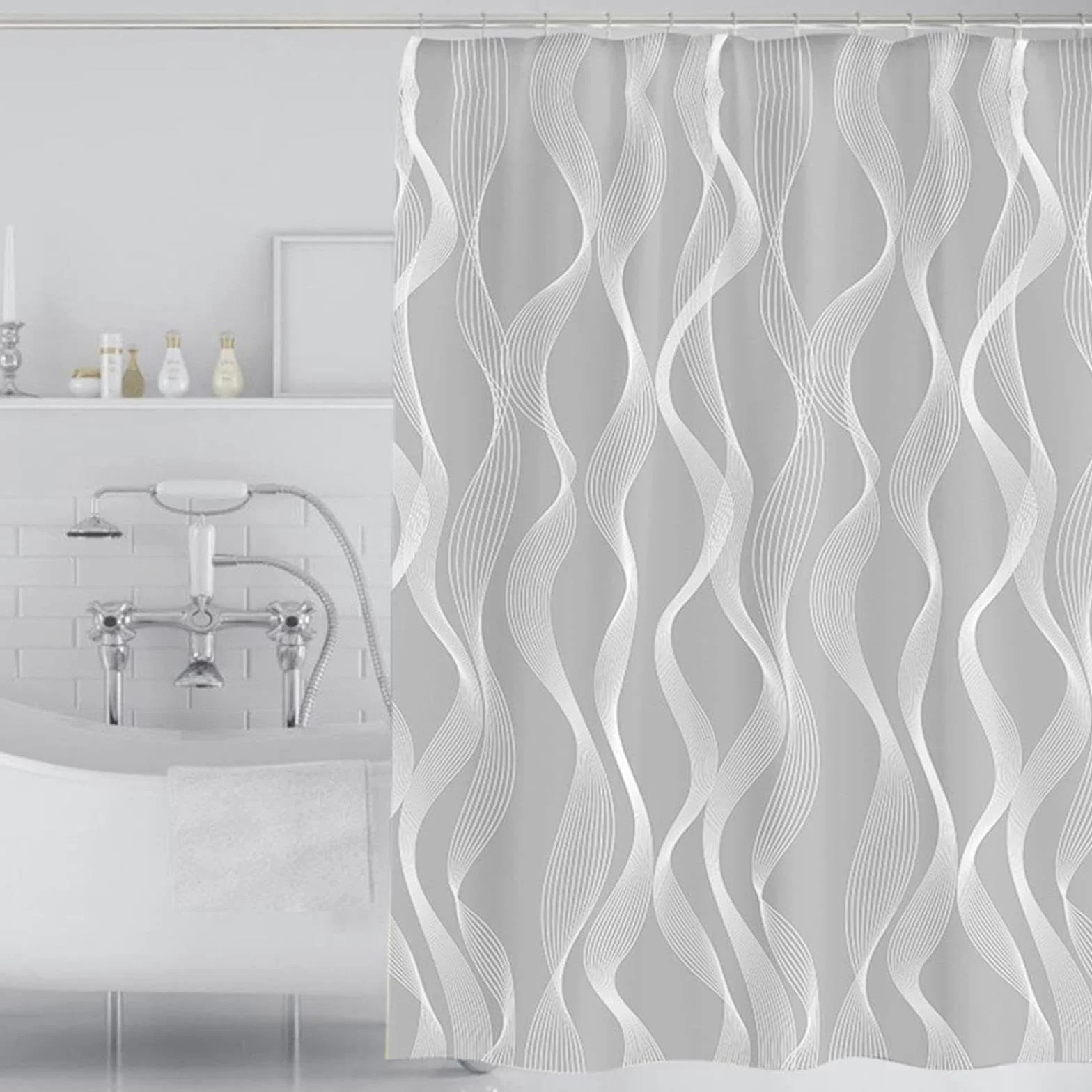 Cortina de ducha impermeable a prueba de moho, lavable y fácil de limpiar, tela de poliéster con peso, 130 x 190 cm, ideal para duchas largas de baño