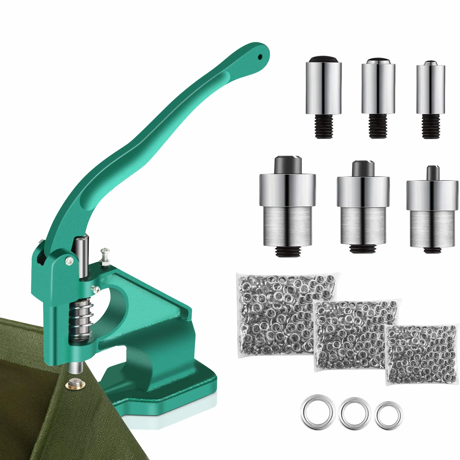 Máquina de Ojales Manual Cocoarm con 3 Matrices (6/10/12 mm) y 1500 Ojales, para Cortinas, Cinturones y Calzado