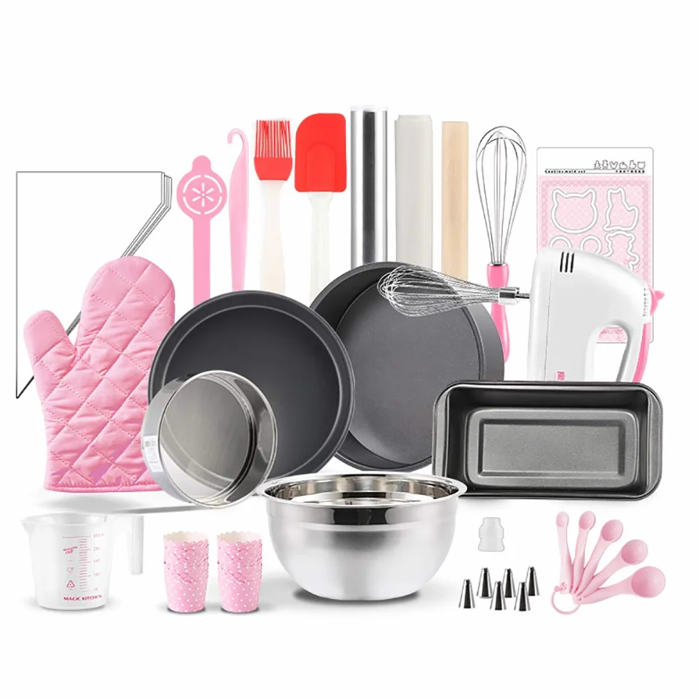 Juego de utensilios de cocina para hornear con molde para tartas, herramientas para hornear para principiantes y adultos, color negro
