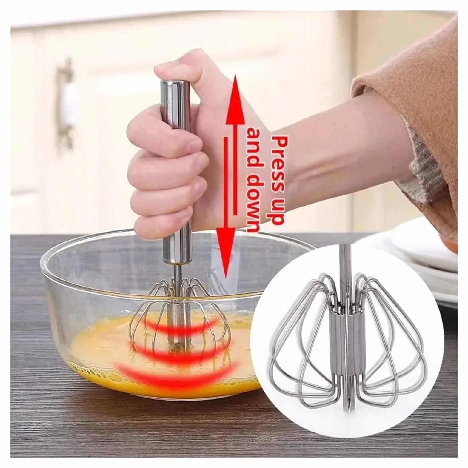 Batidora manual de huevos acero inoxidable for batir y mezclar crema sin esfuerzo(12inch)