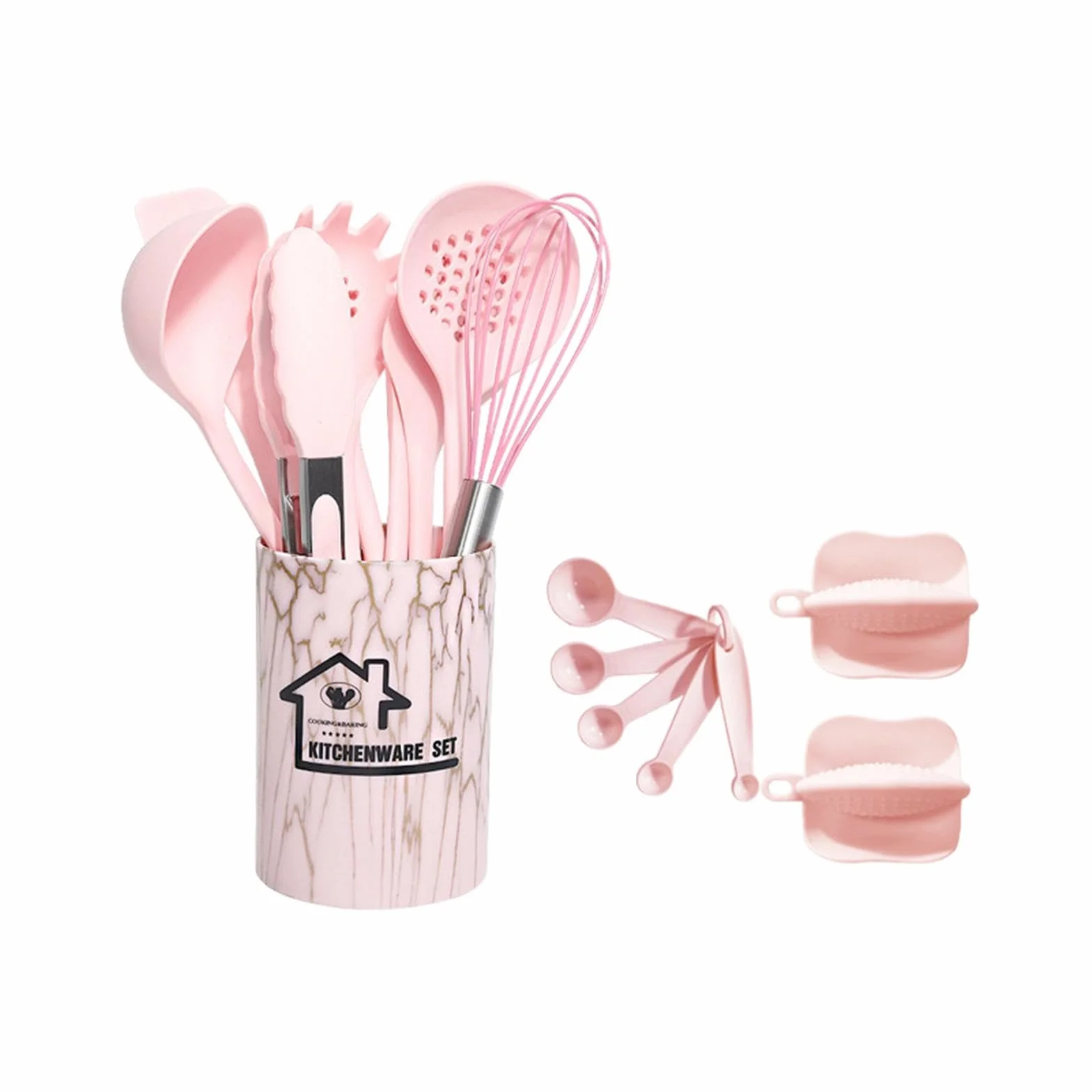 Juego de 2 utensilios de cocina de silicona antiadherentes para profesionales, principiantes, color rosa