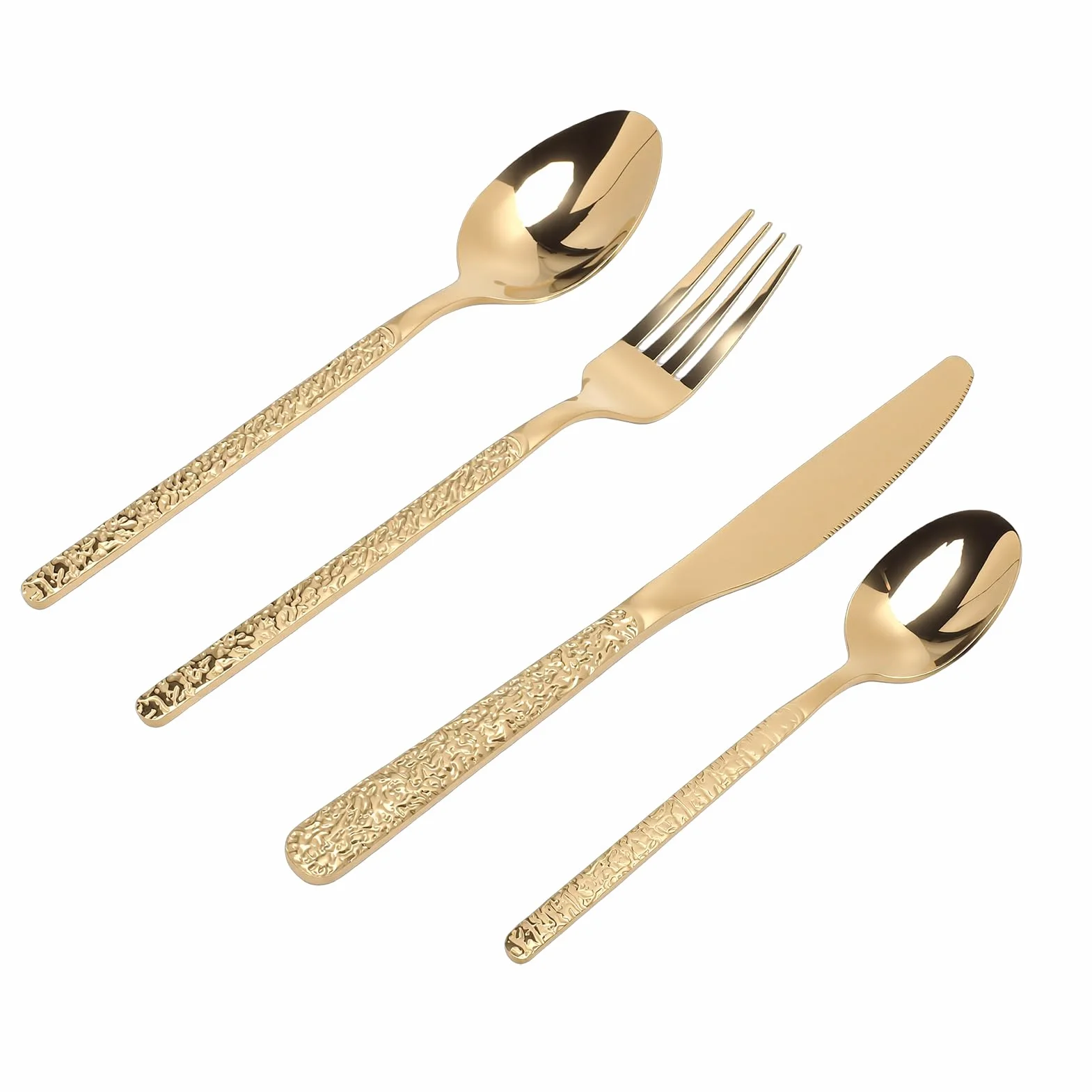 Generic Juego de Cubiertos para 6 Personas, Elegante Juego de Cubiertos de Acero Inoxidable para Bodas y Fiestas, Material 18/10 (Patrón De Piedra Oro)