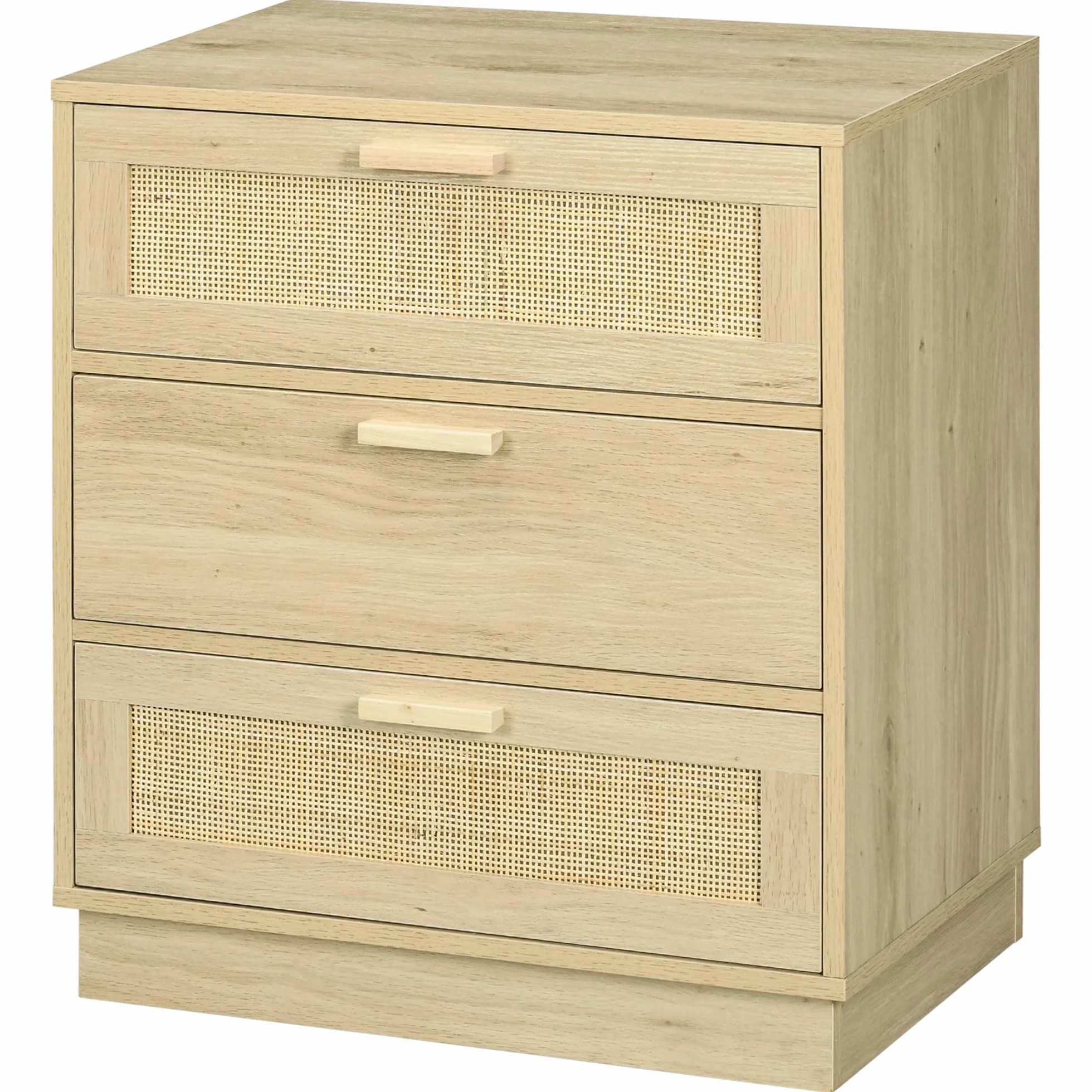 HOMCOM Cómoda de Noche con Cajones de Rejilla de Ratán Cómoda de Dormitorio Estilo Bohemio Antivuelco para Sala 60x38x69 cm Natural
