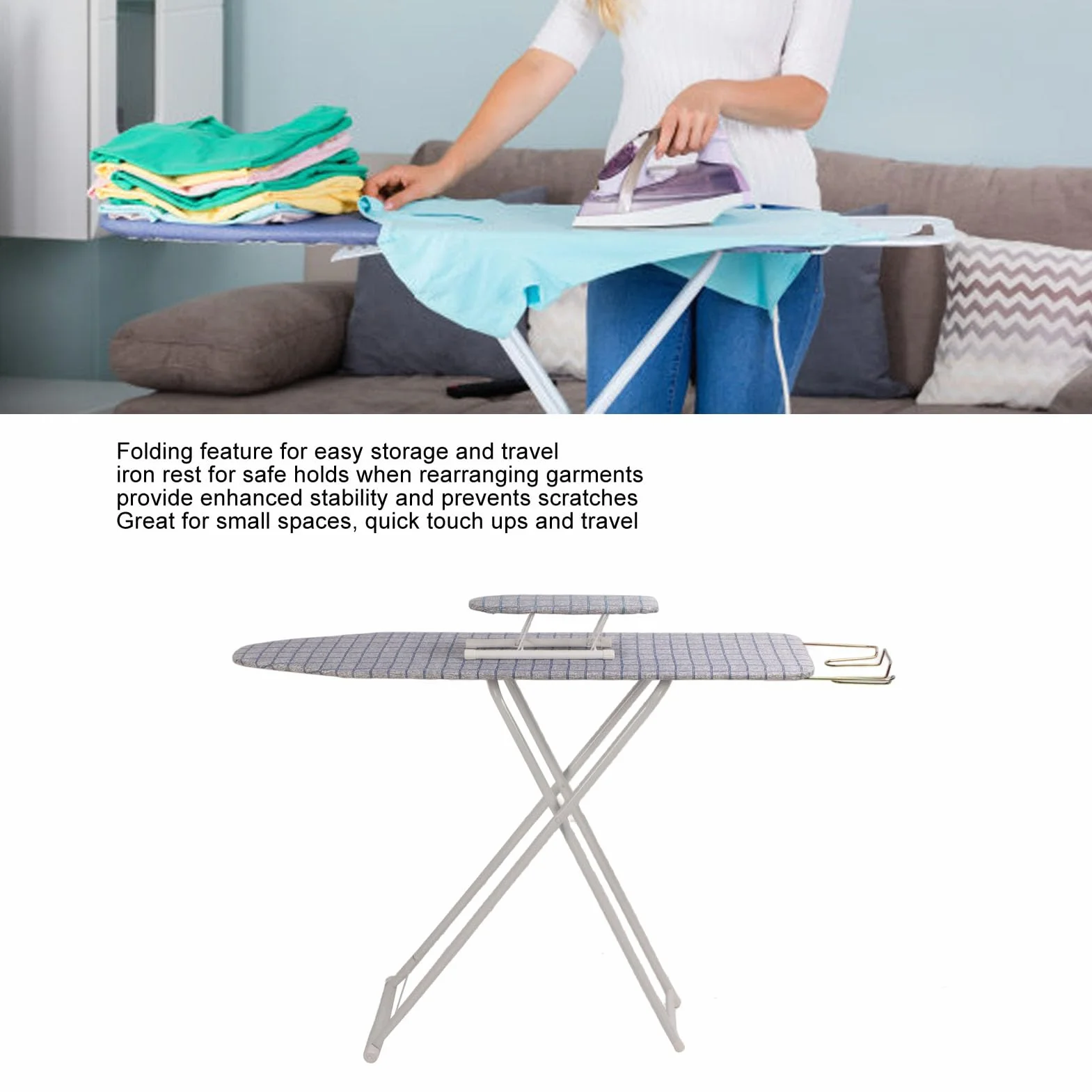 Tabla de Planchar Plegable de Mesa de 42 Pulgadas con diseño Estable y portátil, Ideal para el hogar, Viajes y talleres de Costura.