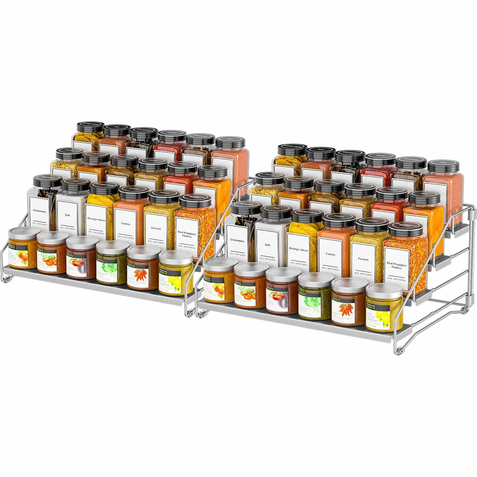 Especiero De 4 Niveles Para El Interior Del Armario, Especieros Para Cocina, Profundidad Ajustable Estante Cocina Para Mostrador, Armario, Despensa Gris (Pack de 2)