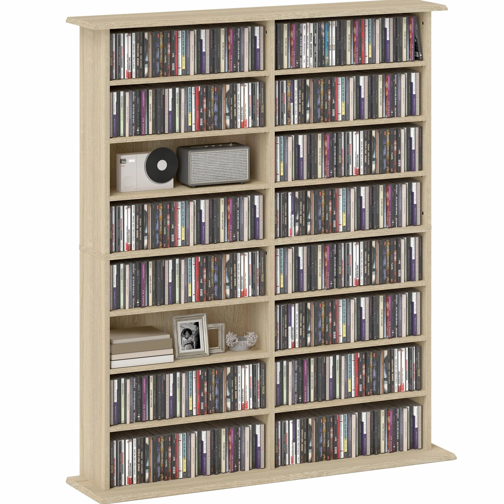 Unidad de almacenamiento de CD y DVD HOMCOM, unidad de almacenamiento multimedia con 16 compartimentos y 12 estantes ajustables, capacidad máx. 720 CD/396 DVD y Blu-ray, 106,5 x 24 x 123,7 cm, madera