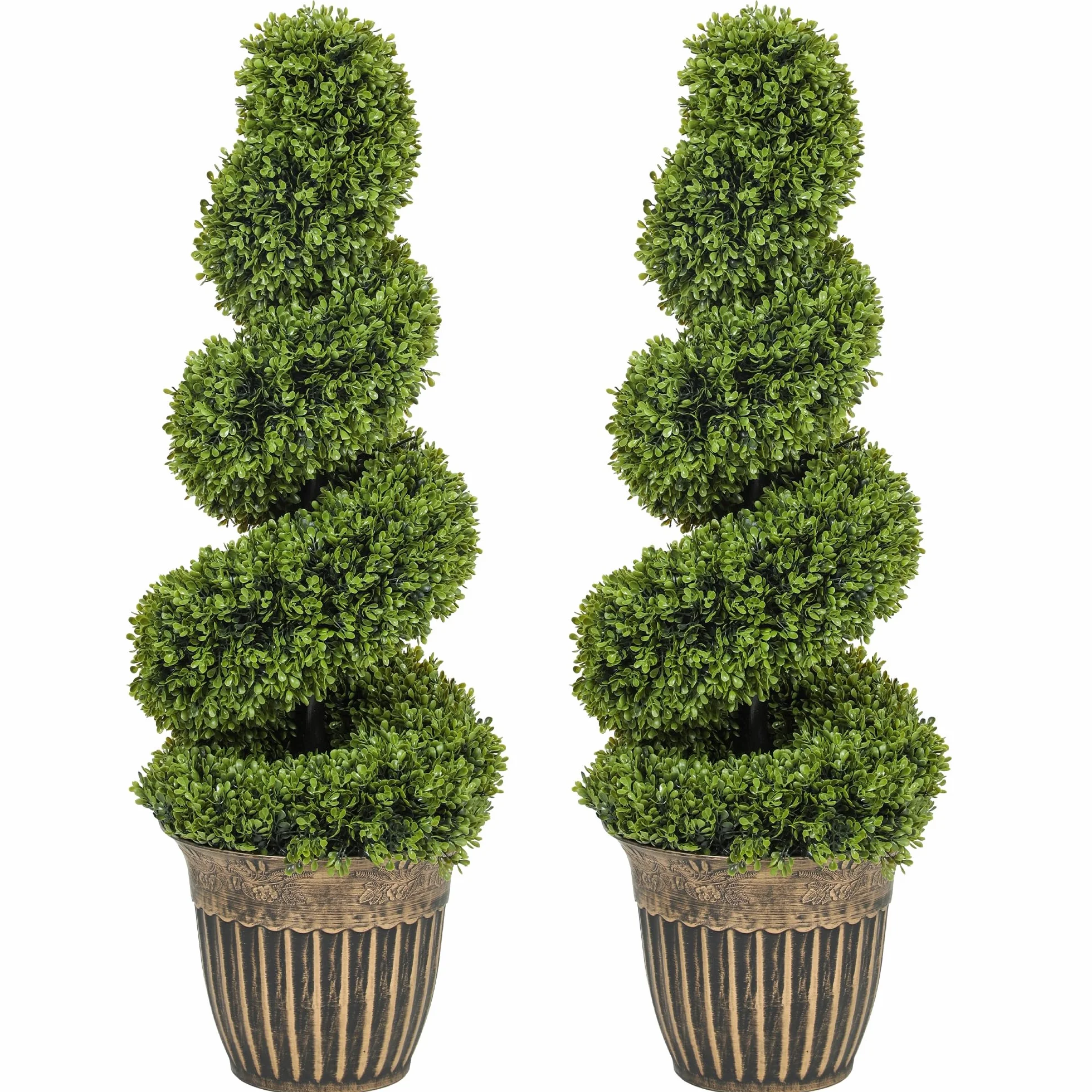 HOMCOM Juego de 2 plantas artificiales decorativas topiarias en espiral de boj en maceta, plantas falsas para decoración del hogar, interiores y exteriores, 90 cm, verde claro