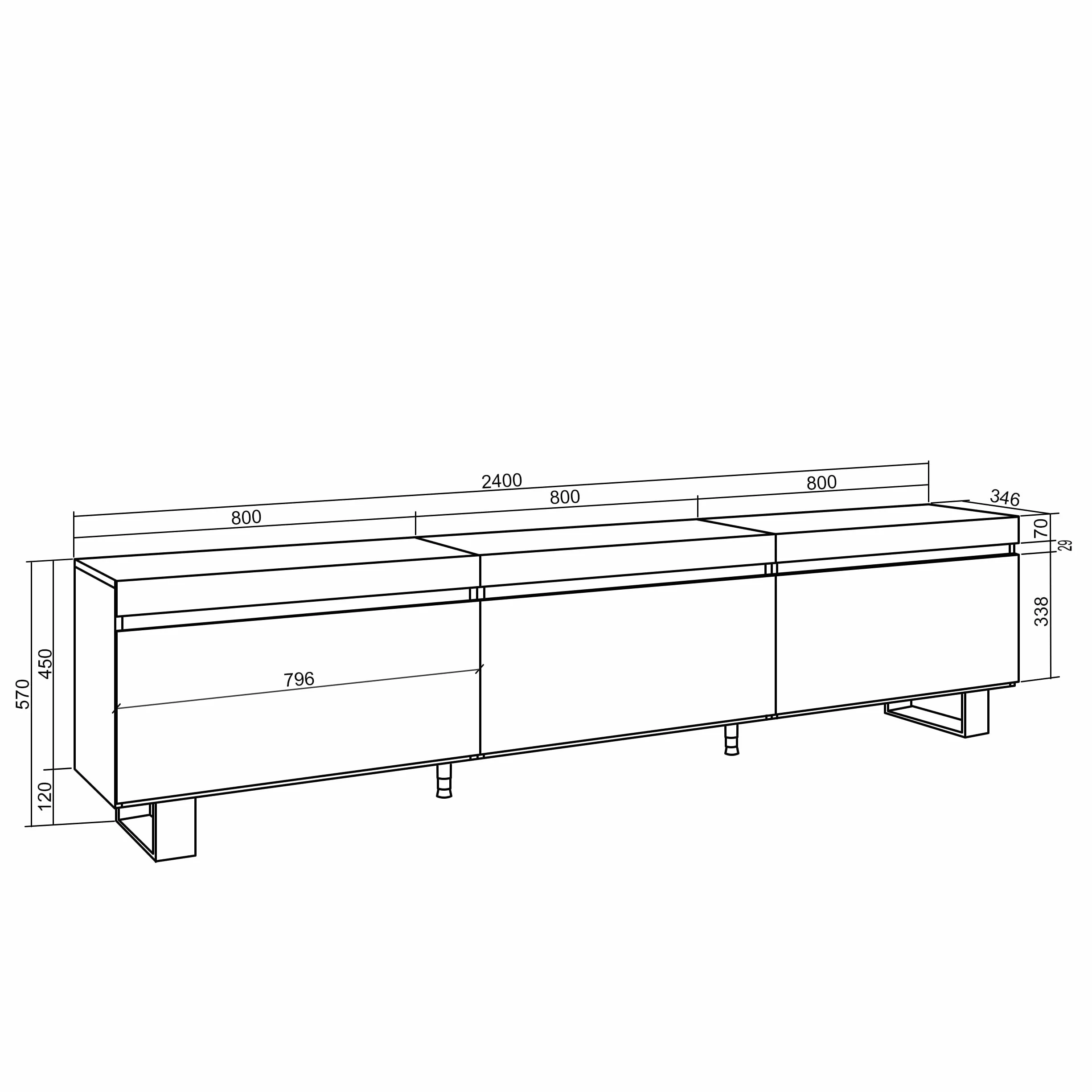 Skraut Home | Mueble TV | Televisión | Muebles de salón, almacenaje | 240x57x35 cm | Diseño Industrial | Estilo Moderno | Roble