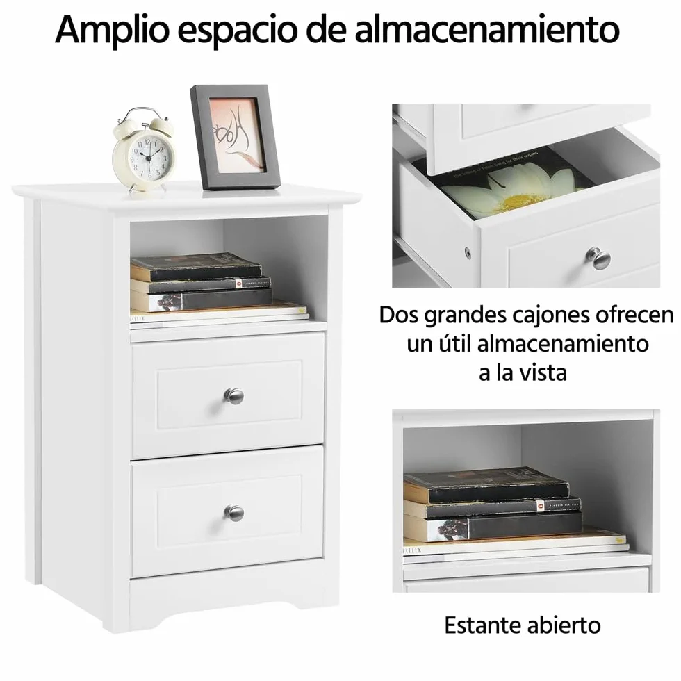 Yaheetech Mesitas de Noche con 2 Cajones 40x35x60cm Mesillas de Noche Vintage para Dormitorio Mesita de Madera Lacada para Cama Blanco