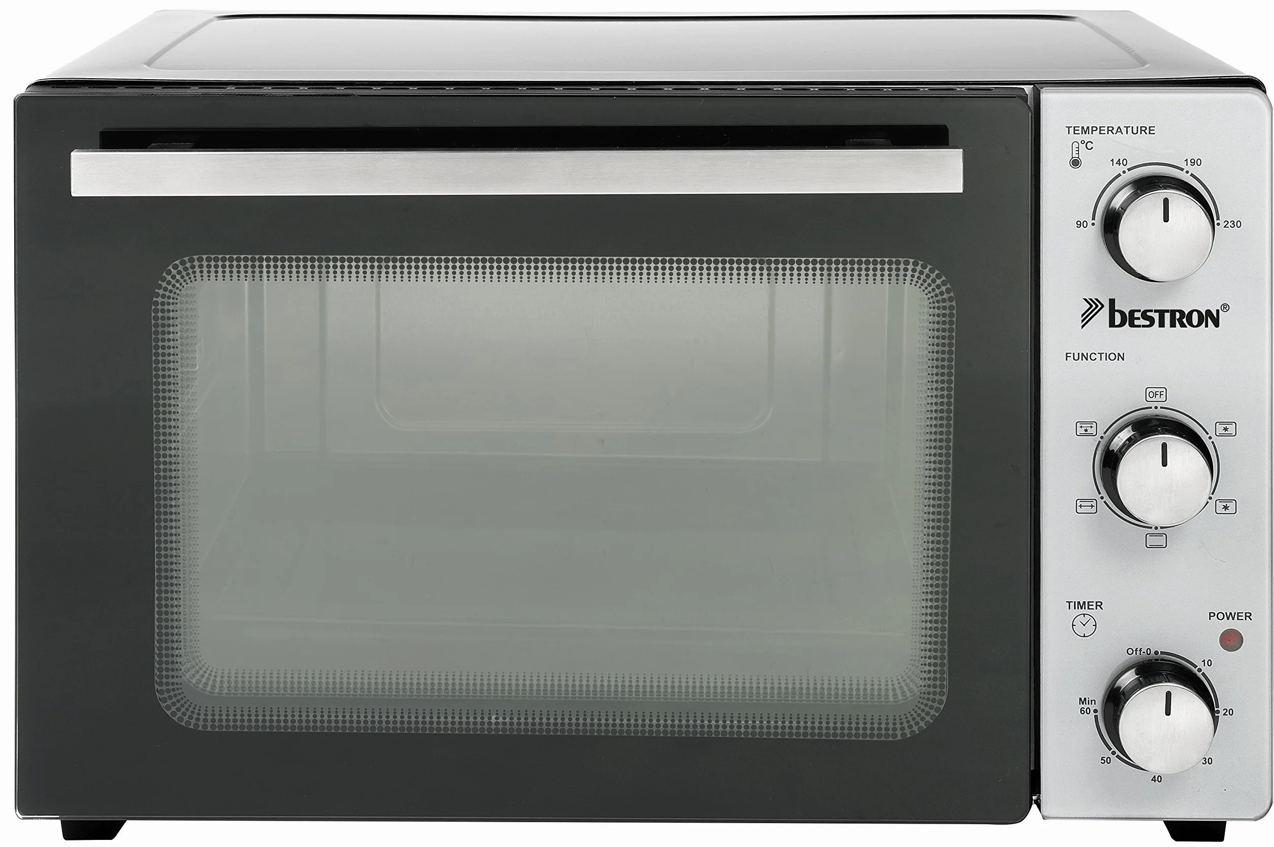 Bestron Mini Horno con Pincho Giratorio y Piedra para Pizza, 31 Litros, 1500 Vatios, Acero Inoxidable