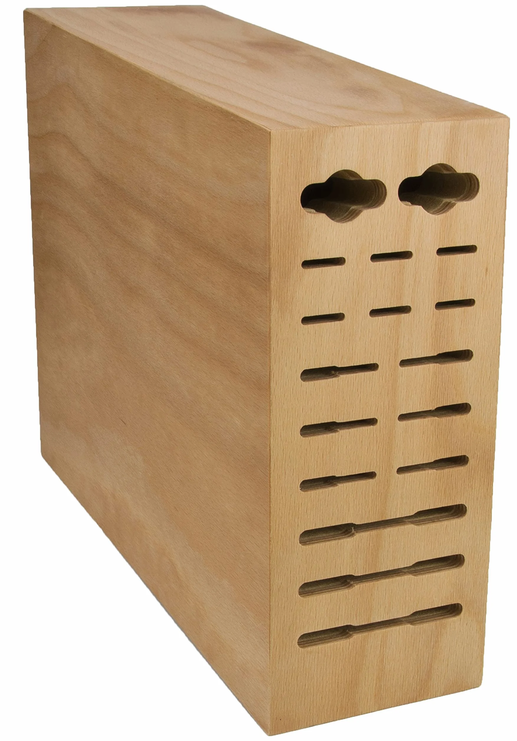 Porta Cuchillos, Bloque de Cuchillos con 17 Orificios, Madera de Haya Natural, Vacío