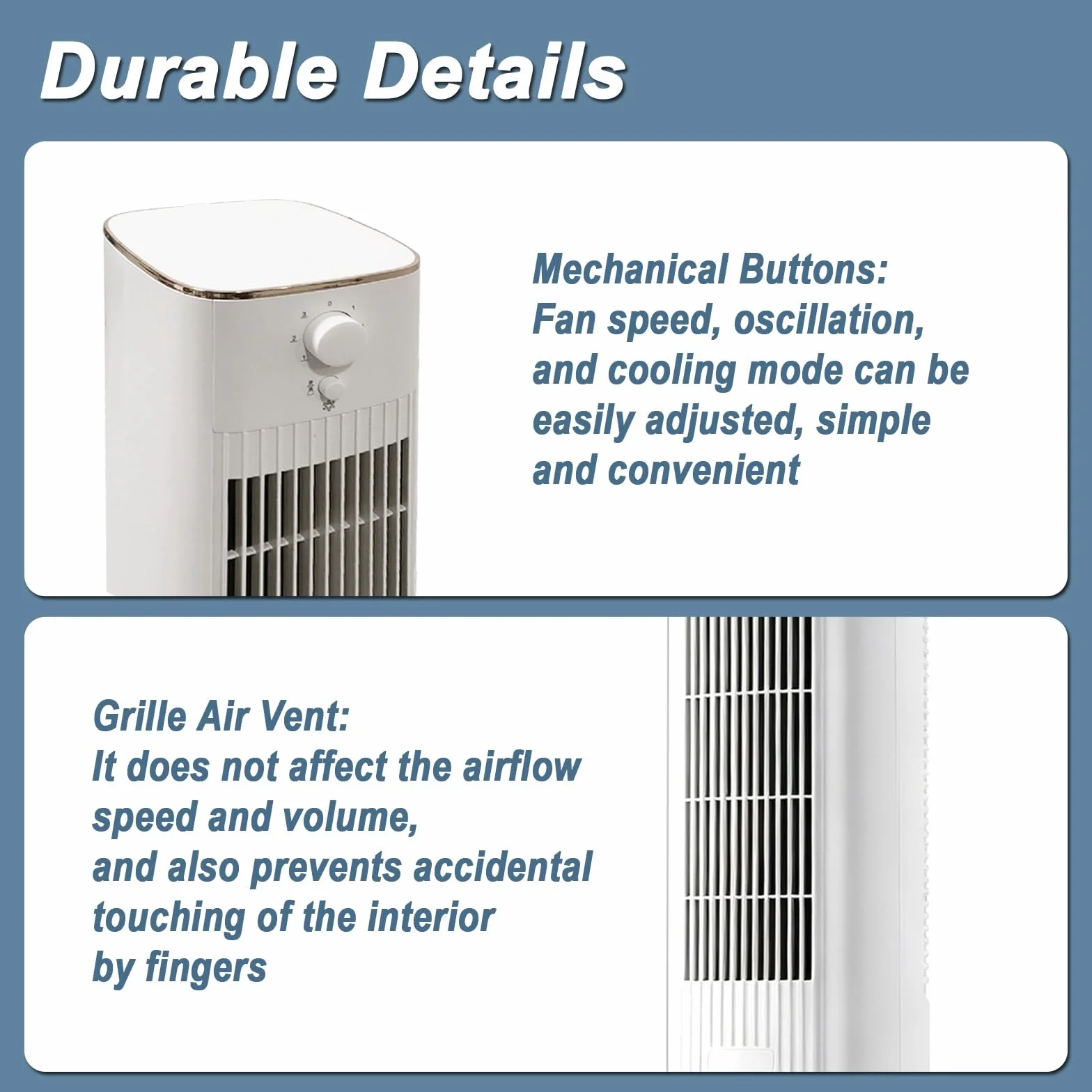 Ventilador Torre Silencioso, 40W Ventilador Columna, Flujo de Aire 200m³/h | Ventiladores de Torre, Oscilación 80°, Doble Depósito de Agua 5L, 3 Velocidades, Estable 30cm, para Hogar