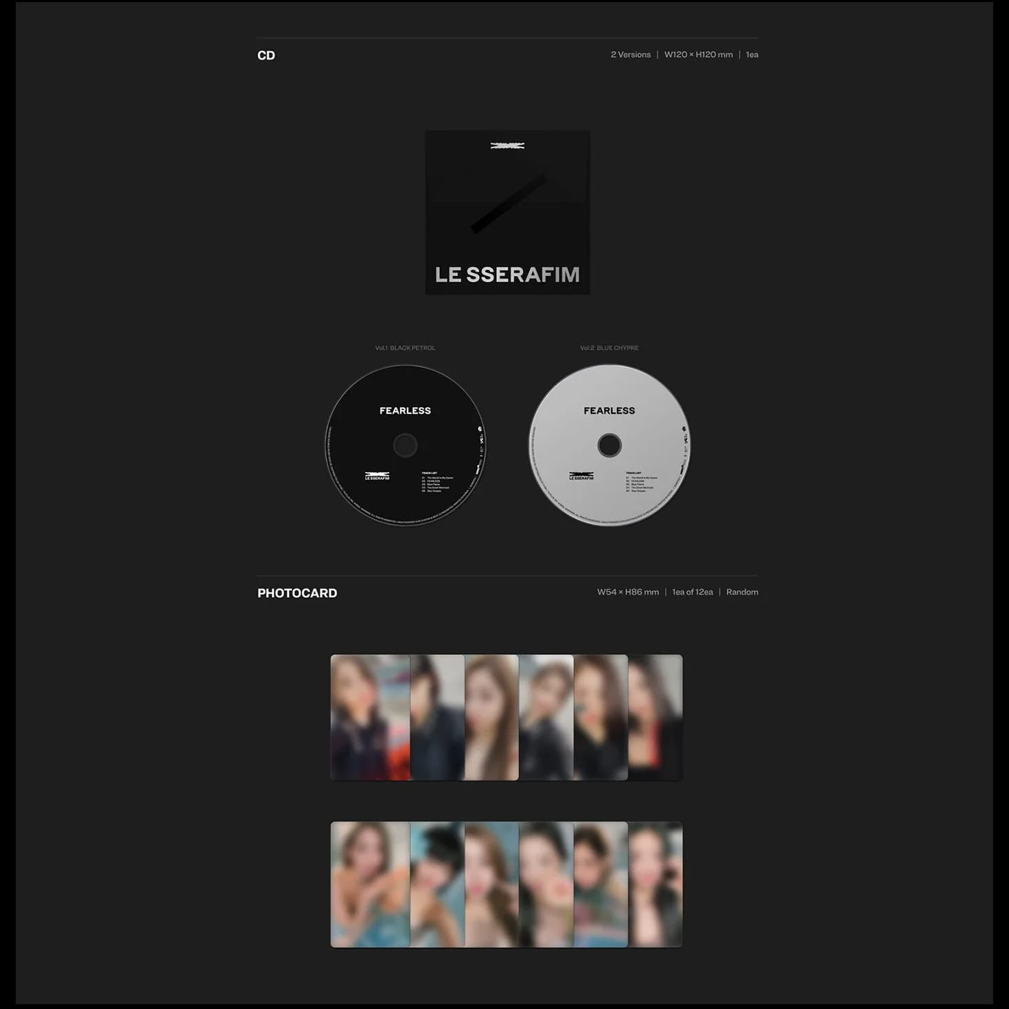 LE SSERAFIM - 1st Mini Album [FEARLESS] (VoL.2 BLUE CHYPRE ver.) Booklet + CD + Photocard + Postcard + Sticker + Transfer Paper + 2 Pin Button Badges + 4 Extra Photocards