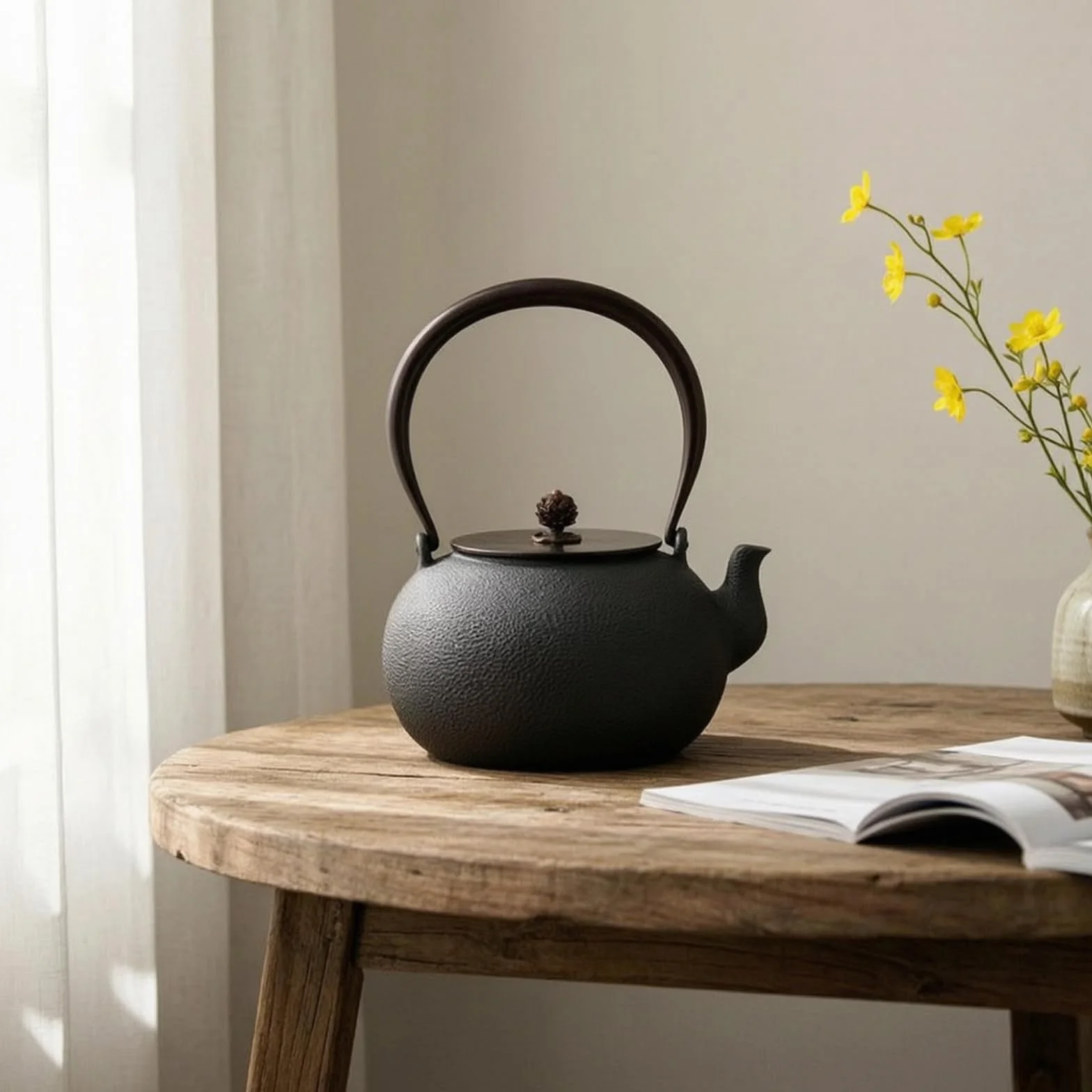Tetera Hierro Fundido con Tapa Rústica Tetera Hierro Fundido Térmica Vajilla para Aficionados del Té, Tetera De Hierro Fundido con Diseño De Daruma Dorado