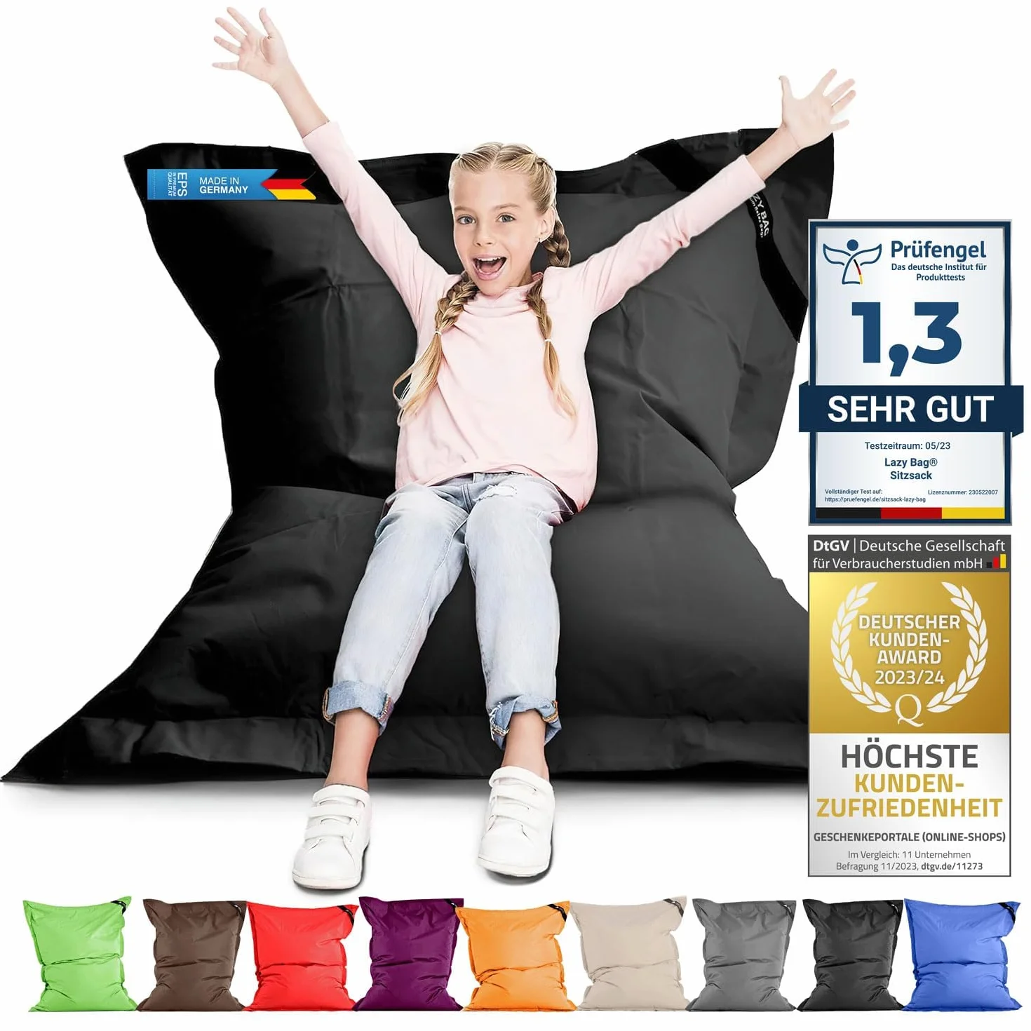 Lazy Bag® Puf Gigante XL 160x120 cm - Beanbag Interior y Exterior | 250 L, relleno EPS fabricado en Alemania - funda de nylon lavable, doble costura, resistente al agua