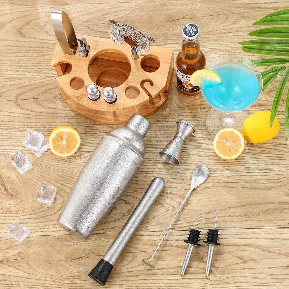 Juego de Barman de Acero Inoxidable de 12 Piezas con Soporte, Juego de coctelera de Barra para Mezclar Bebidas, la Mejor Herramienta para Hacer cócteles para Principiantes