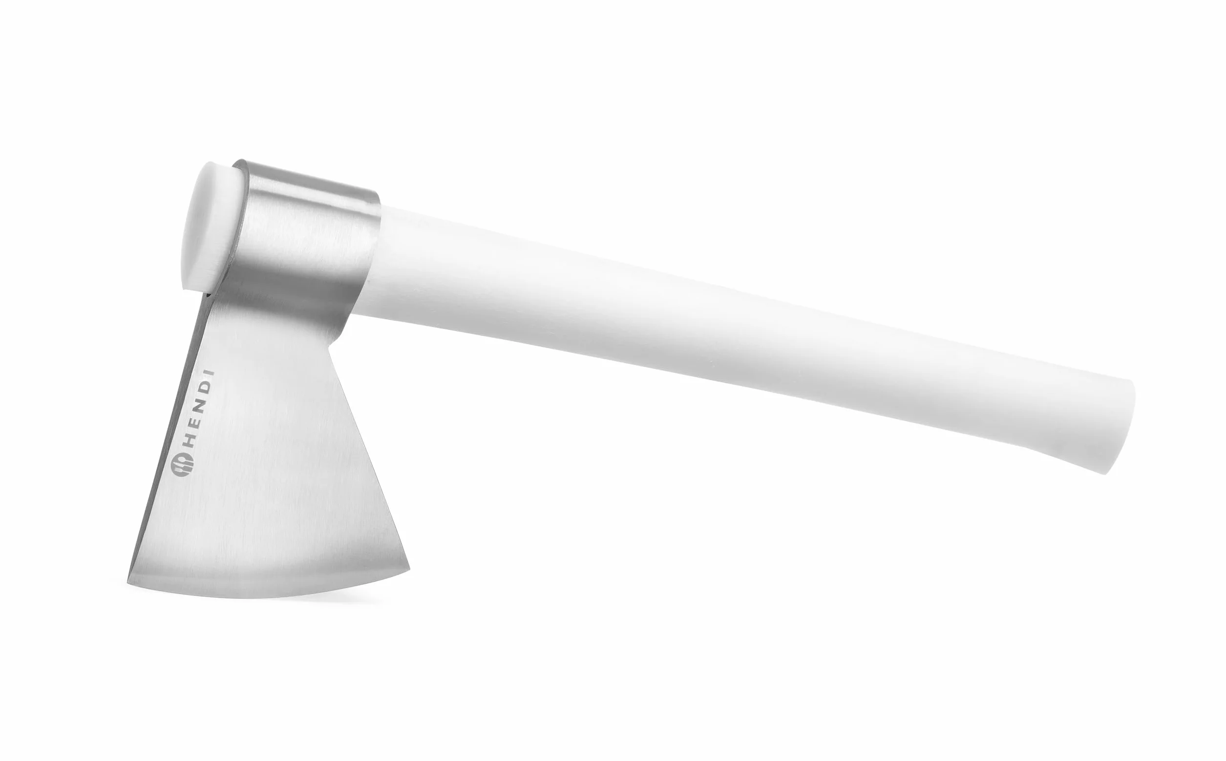 HENDI Hacha de carnicero profesional, herramienta para manipular y cortar carne, hoja de acero inoxidable de 125 mm de largo, mango ergonómico de polietileno blanco de 450 mm