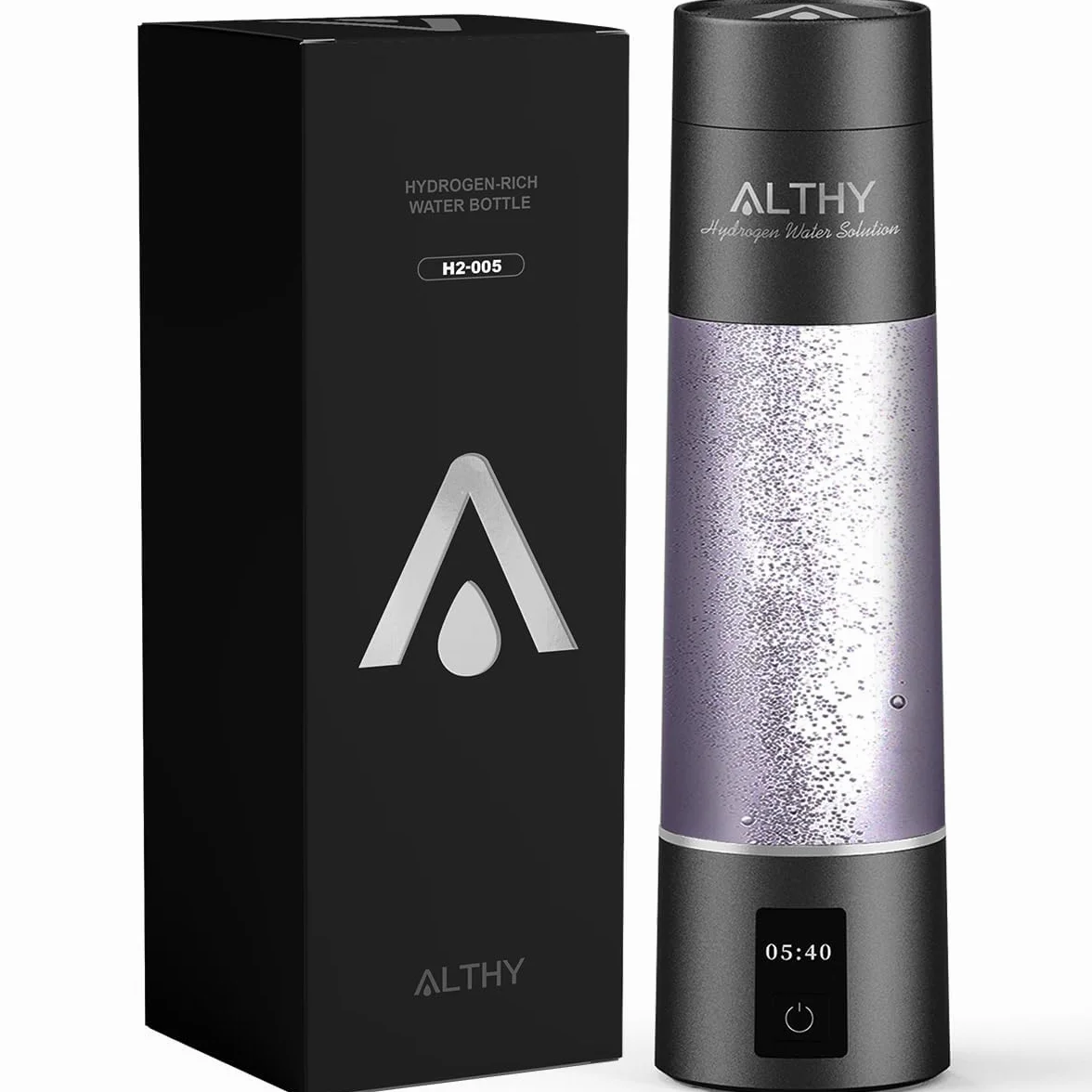 ALTHY Performance - Botella de agua Hidrogenada, Tecnología de nano Hidrógeno, Generador de Agua de Hidrógeno, Visualización & Batería y hora, Portátil para Deporte,Oficina,Viajes y Bebida Diaria