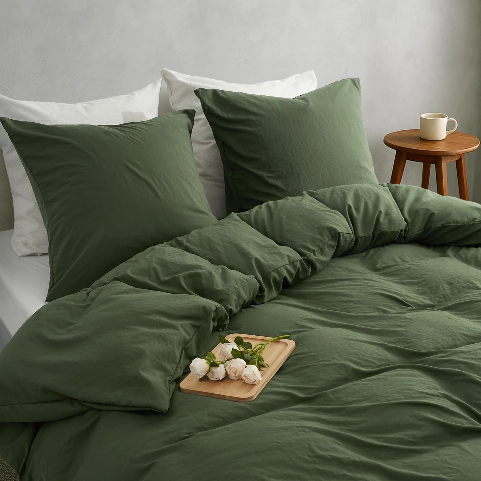 Funda Nórdica Cama 90 Verde Oliva, Microfibra Prelavada Súper Suave Tacto Algodón, Certificación Oeko-Tex, 2 Fundas 135x200 + 2 Almohadas 80x80 cm