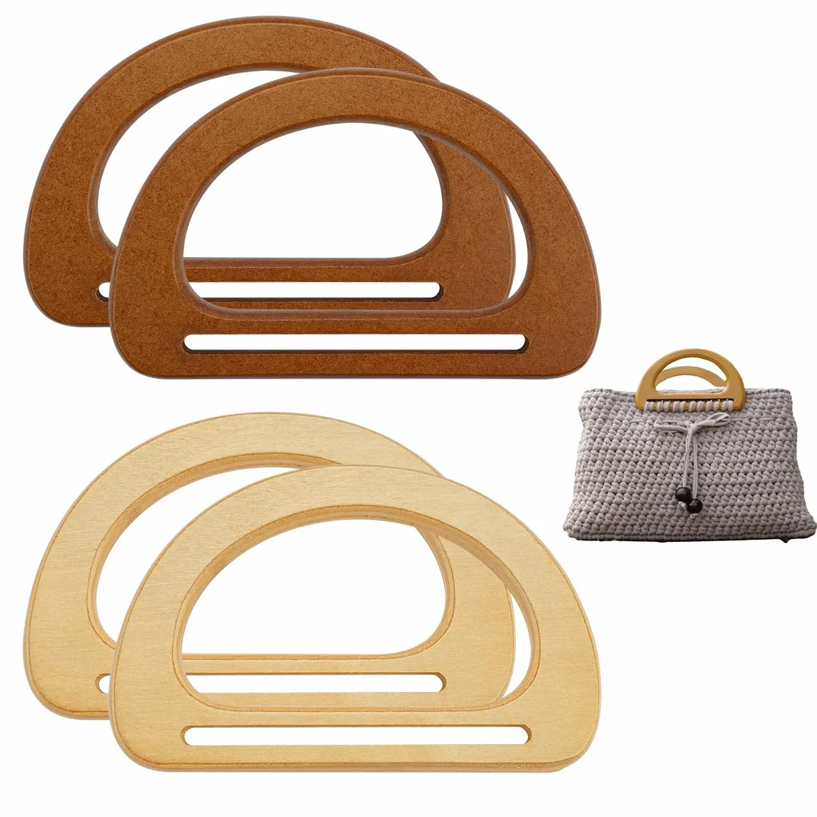 Asas para Bolsos de Madera en Forma de D, 4 Piezas