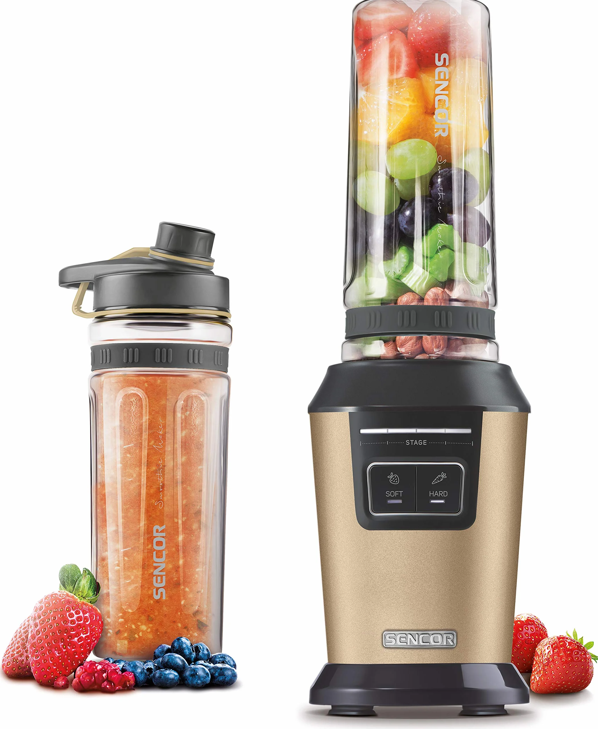 SENCOR SBL 7077CH - Batidora de vaso para smoothies (con 2 botellas deportivas, sin BPA)