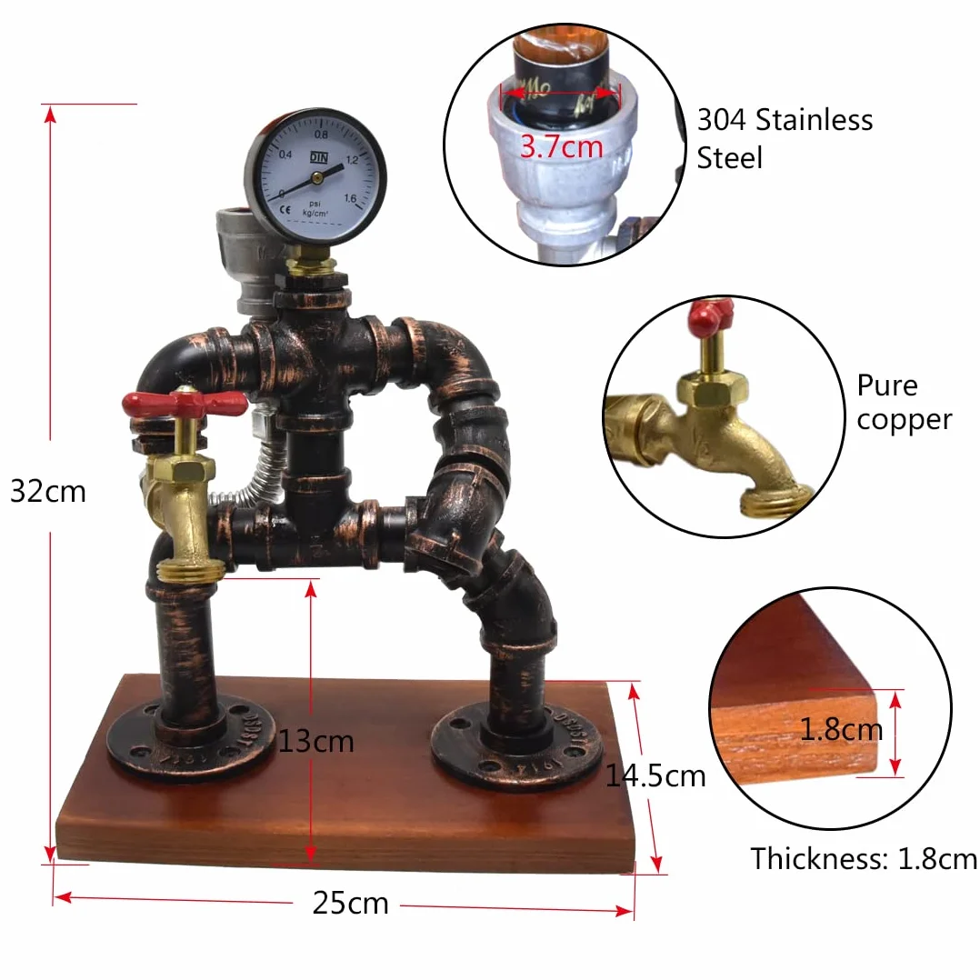 Steampunk - Dispensador de licor para decoración de pipa, soporte industrial para whisky con accesorios de barra de estilo rústico para el hogar, bar, arte