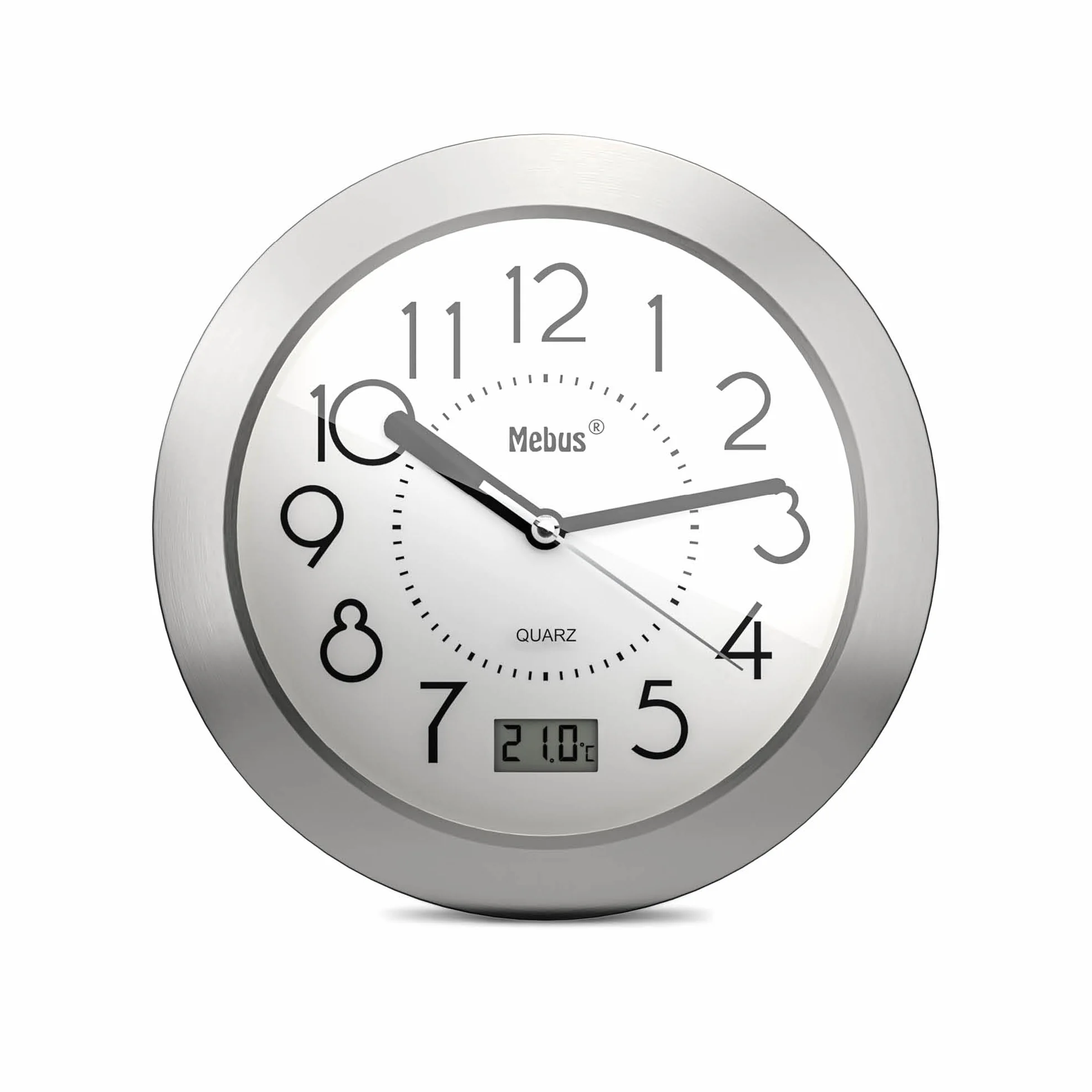 Reloj de baño de Cuarzo con Pantalla Digital, Marco de Aluminio, Blanco