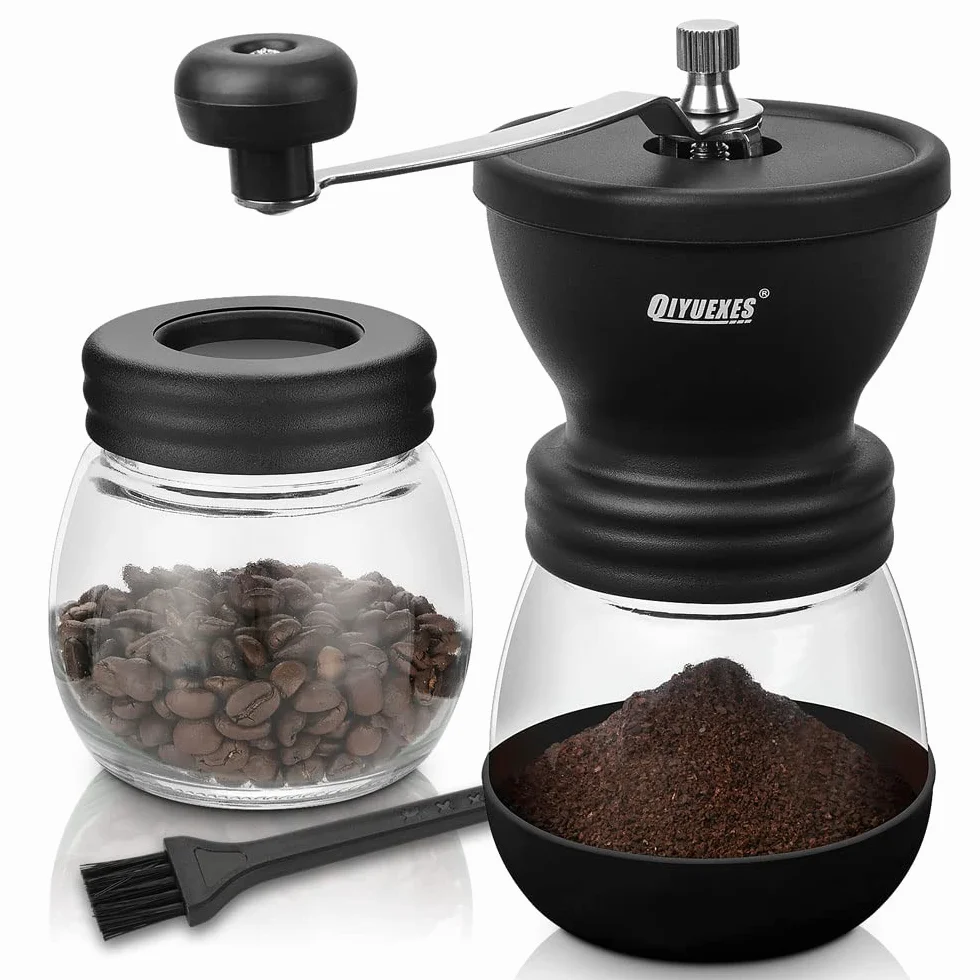 Molinillo de café, molinillo de café con rebabas manual y ajustable, molinillo de café, molinillo de café de cerámica compacto y portátil