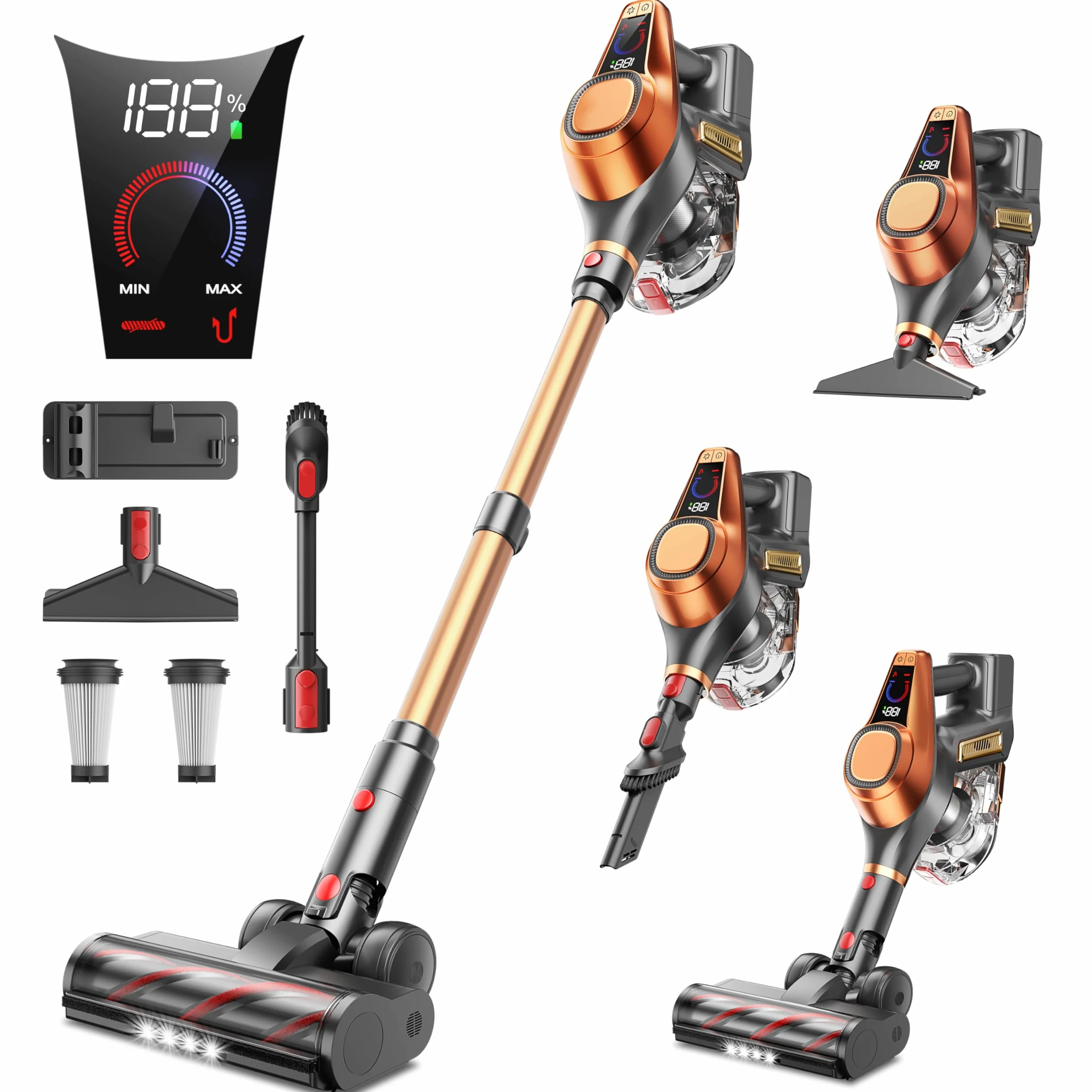 Aspiradora sin Cable 45KPA/550W/60Mins Potente Aspiradora Escoba Vertical Antienredo Aspirador Escoba sin Cable con 1,5L Gran Capacidad Aspiradora Inalámbrica para Suelo/Alfombra/Pelo de Mascota