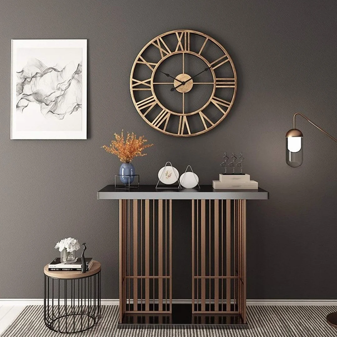 Reloj de Pared Creativo, Reloj de Pared Grande con números Romanos Metal Vintage, Estilo Retro y Reloj Cuarzo silencioso Que no Hace tictac