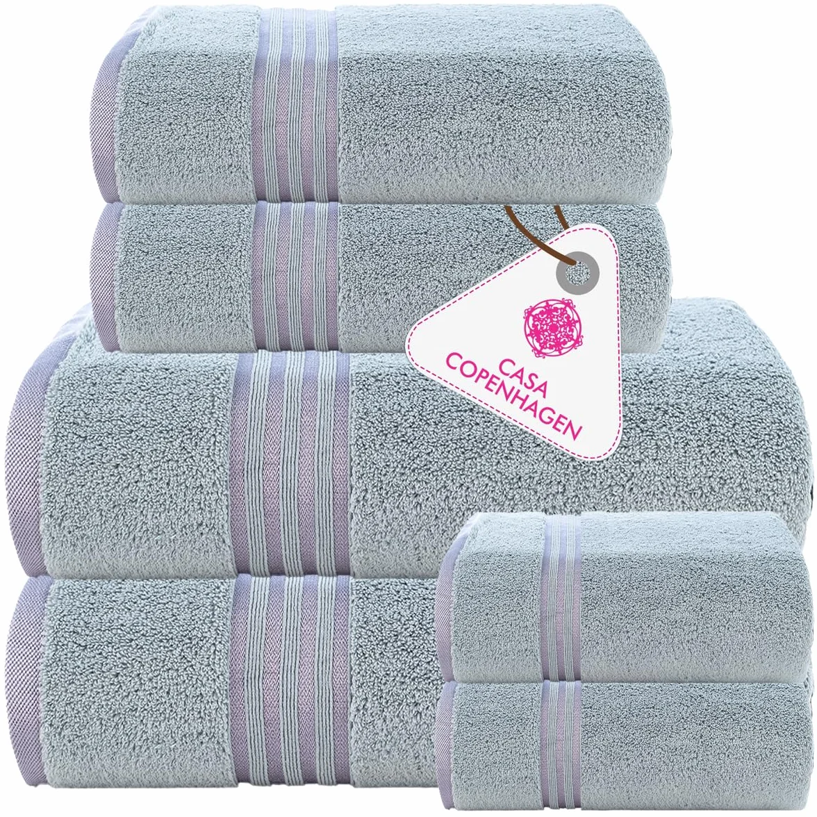 Casa Copenhagen Juego de Regalo de 6 Toallas de baño, 600 gsm, Gris Violeta | zero twist Juego de toallas 100% algodón egipcio: 2 baño, 2 mano y 2 paños, regalo para mujeres y hombres.