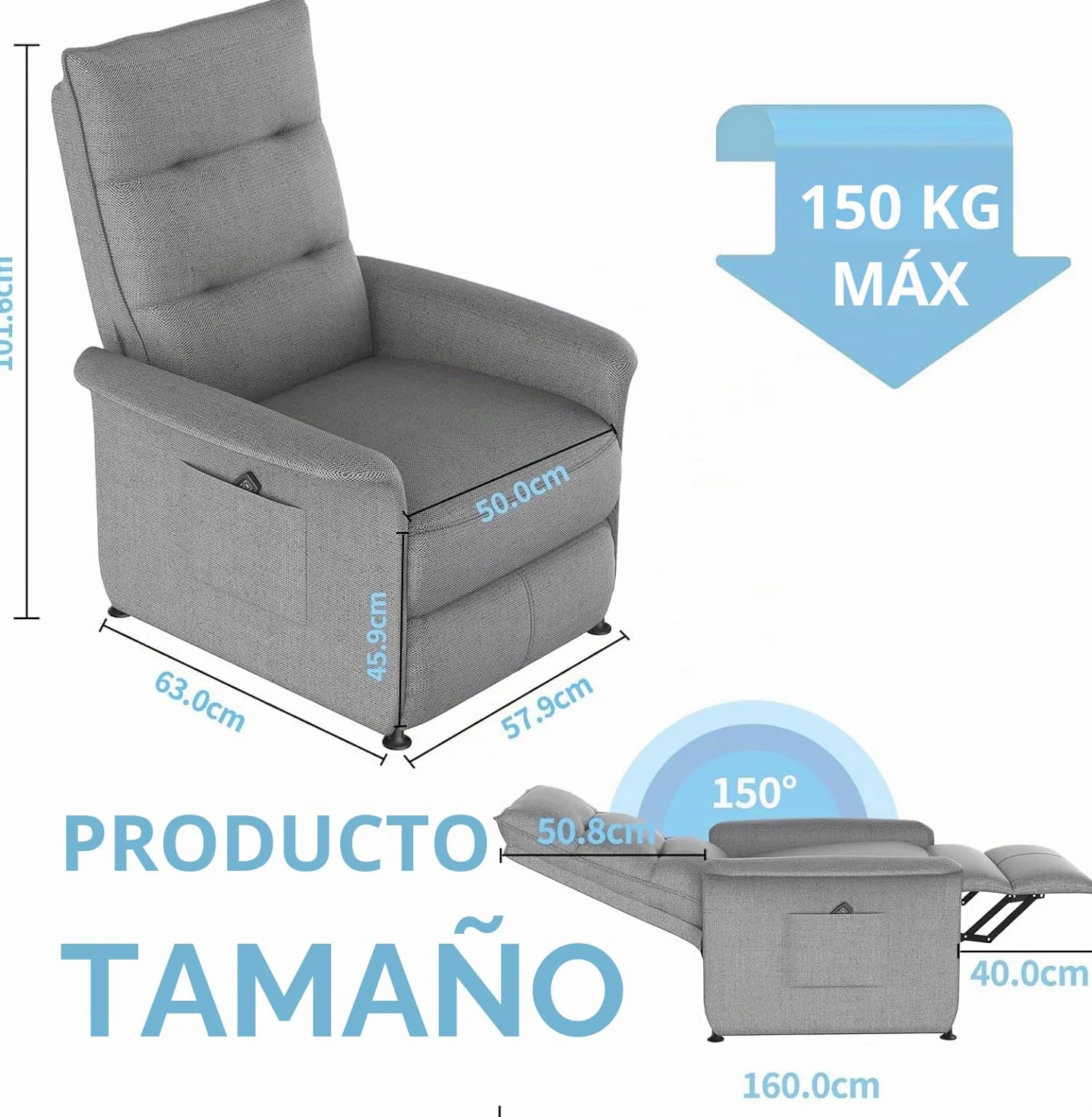 Sillón Relax Eléctrico con Respaldo Inclinable, Capacidad 150 kg - Elegancia y Confort para el Hogar y la Oficina