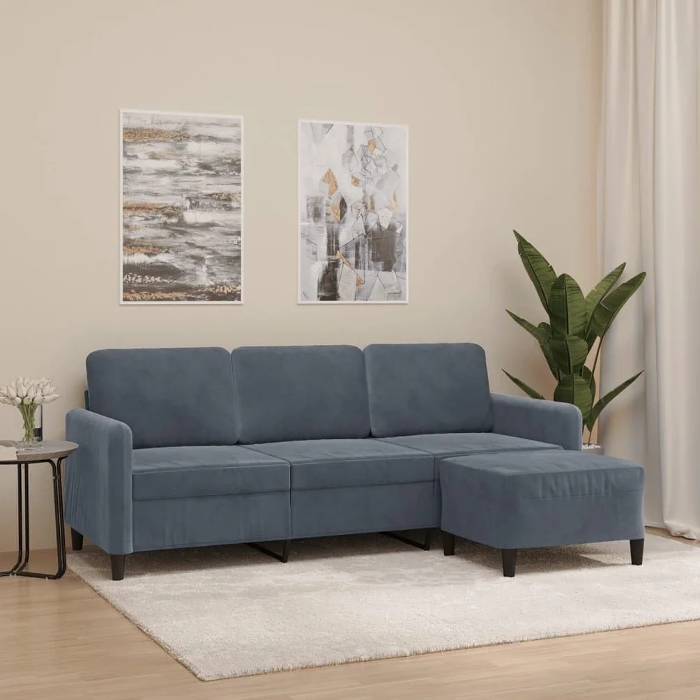 IKAYAA Sofá de 3 Plazas con Taburete Patas de Madera Sofá de Salon de Terciopelo Sofá Chaise Longue Moderno para Salon Oficina 180 cm Gris Oscuro 3032130_es