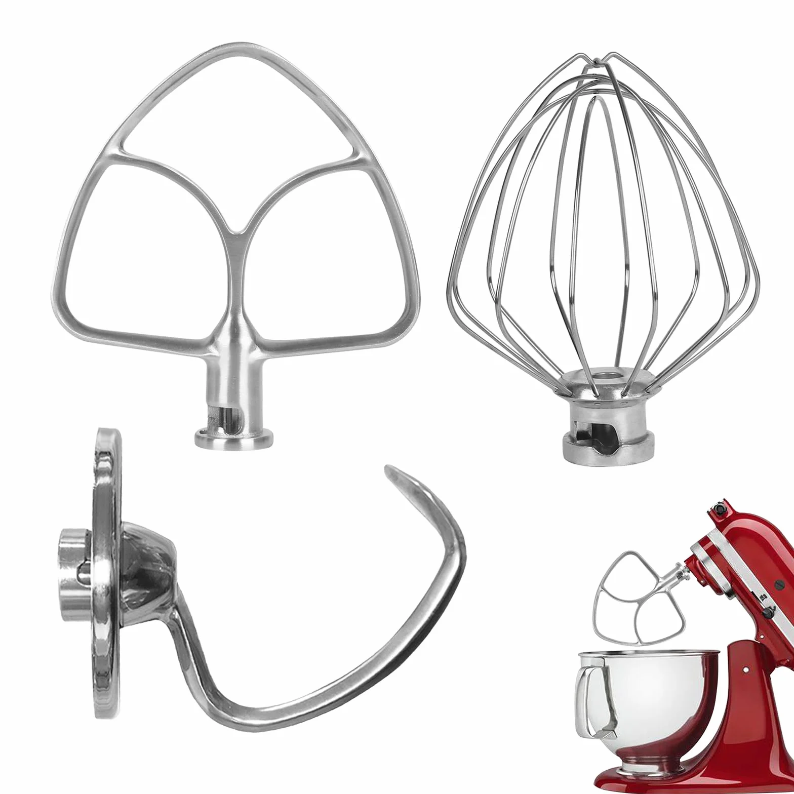 3PCS Batidor Varillas Espuma y Gancho Amasar Acero inoxidable para Artisan y Classic Serie 4,5 – 5 Quart