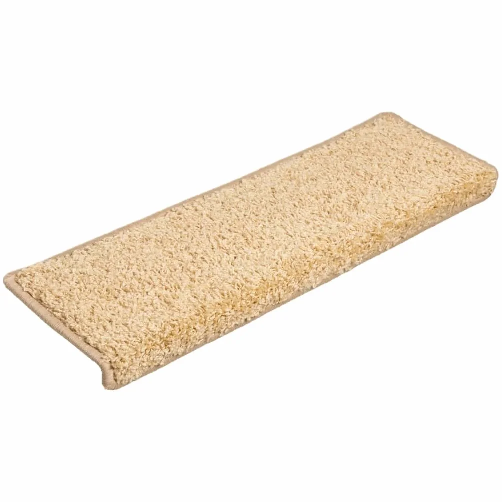 vidaXL Alfombrillas para escaleras 15 Unidades 65x21x4 cm Color Crema Borde Rectangular