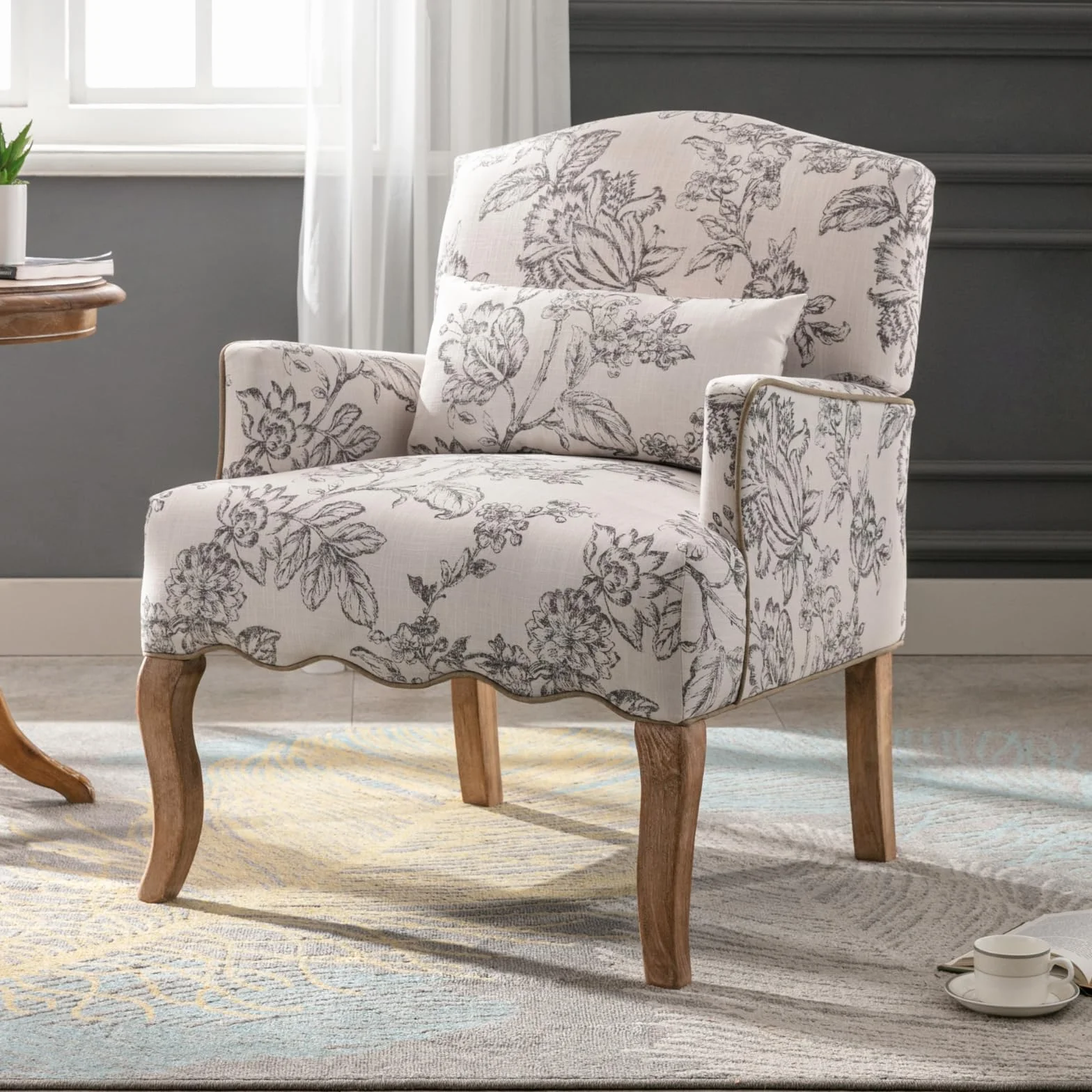 Ya-Home Silla Individual de Lino Butaca de Salón Vintage,Sillón de Lectura con Estilo Mediado Siglo Silla de Ocio Retro con Patas Maderas Macizas para Hogar/Apartamento,Beige