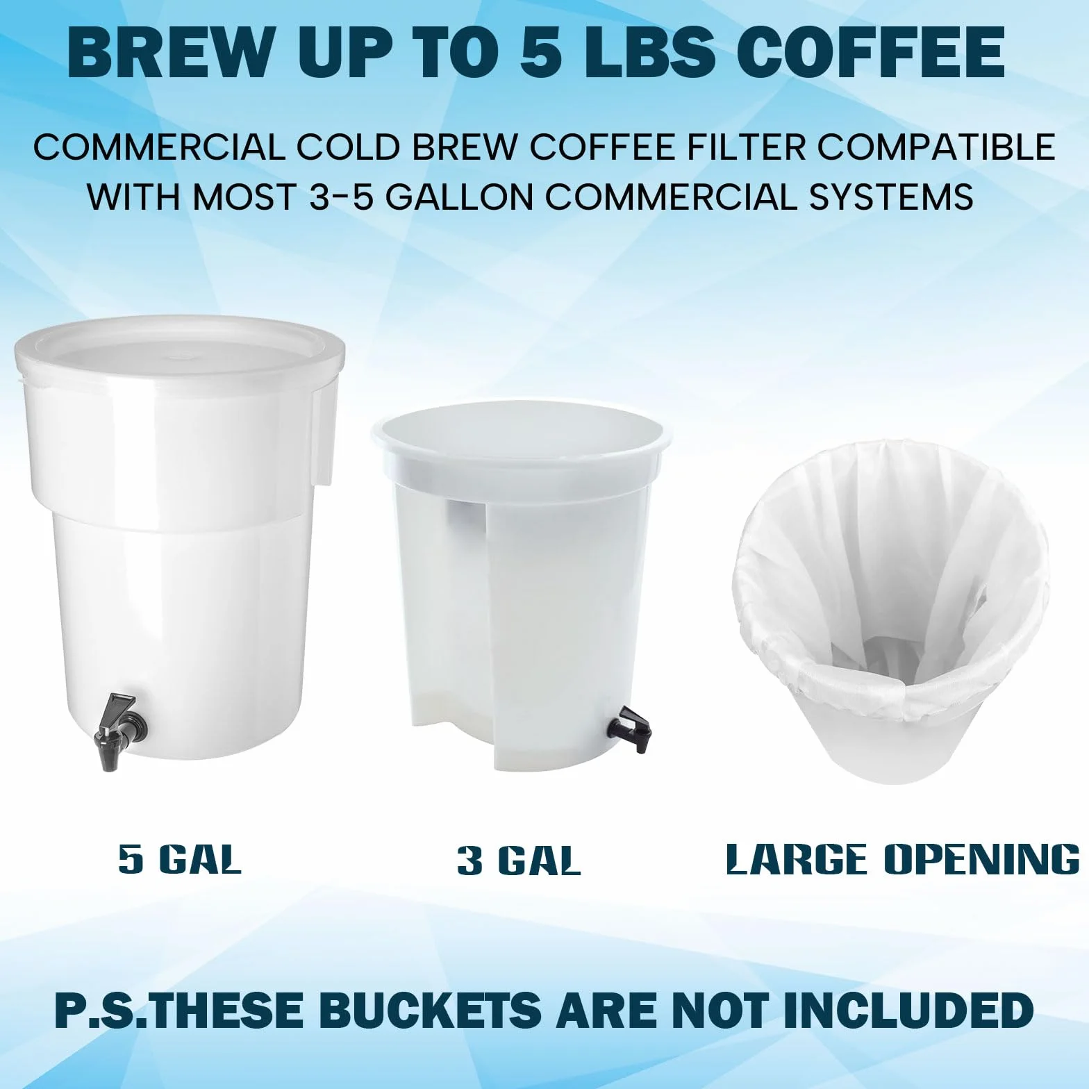 50 filtros de café Piese Cold Brew con cordón, bolsas comerciales de 20 x 20 pulgadas para cafeteras de café frío modelo comercial y sistemas de 5 galones, prepara café de hasta 5 libras