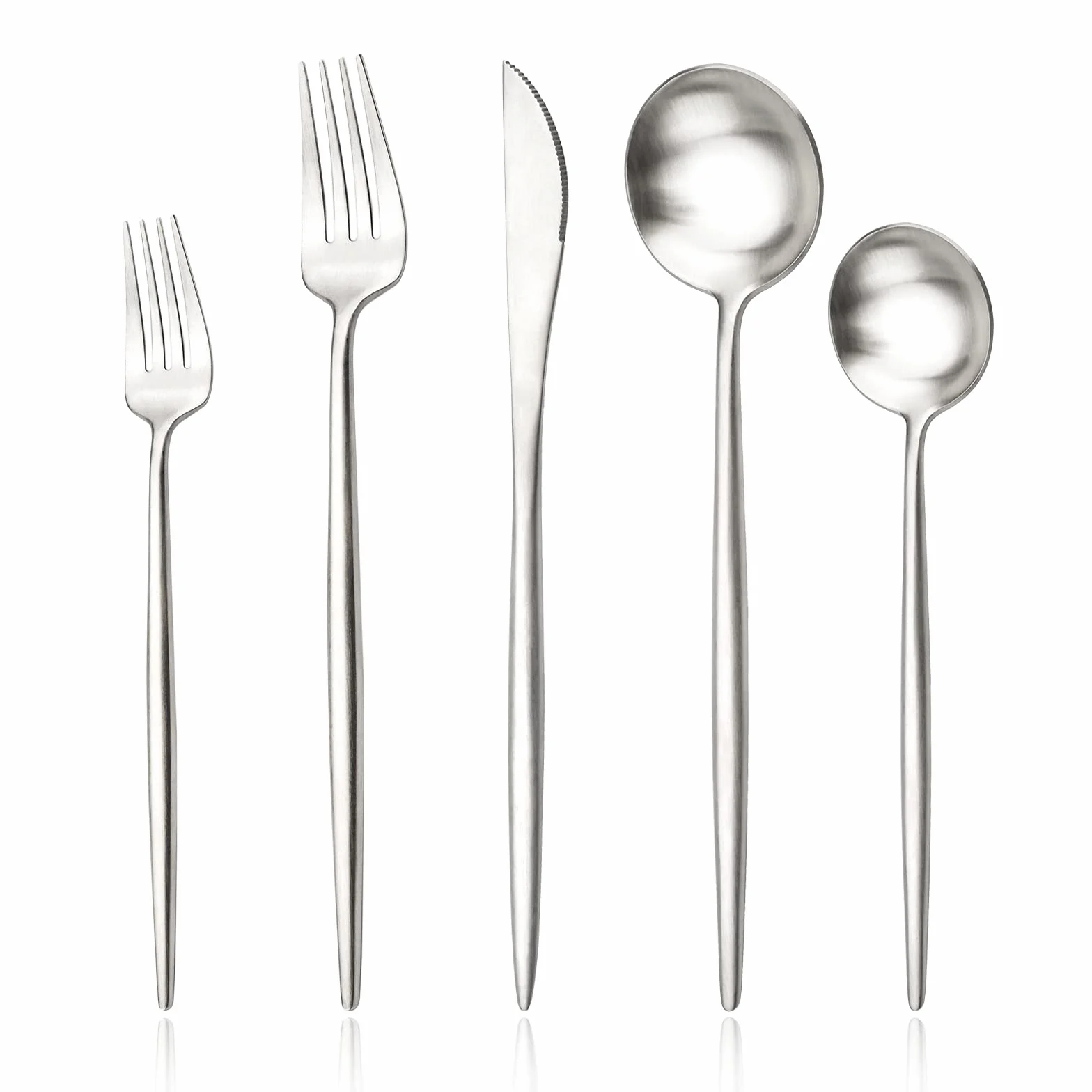 Juego de cubiertos de acero inoxidable 18/10 de 30 piezas, juego de cubiertos pesados mate, ideal para cenar en casa, pareja, restaurante, fiesta, banquete, servicio para 6 unidades (plata)