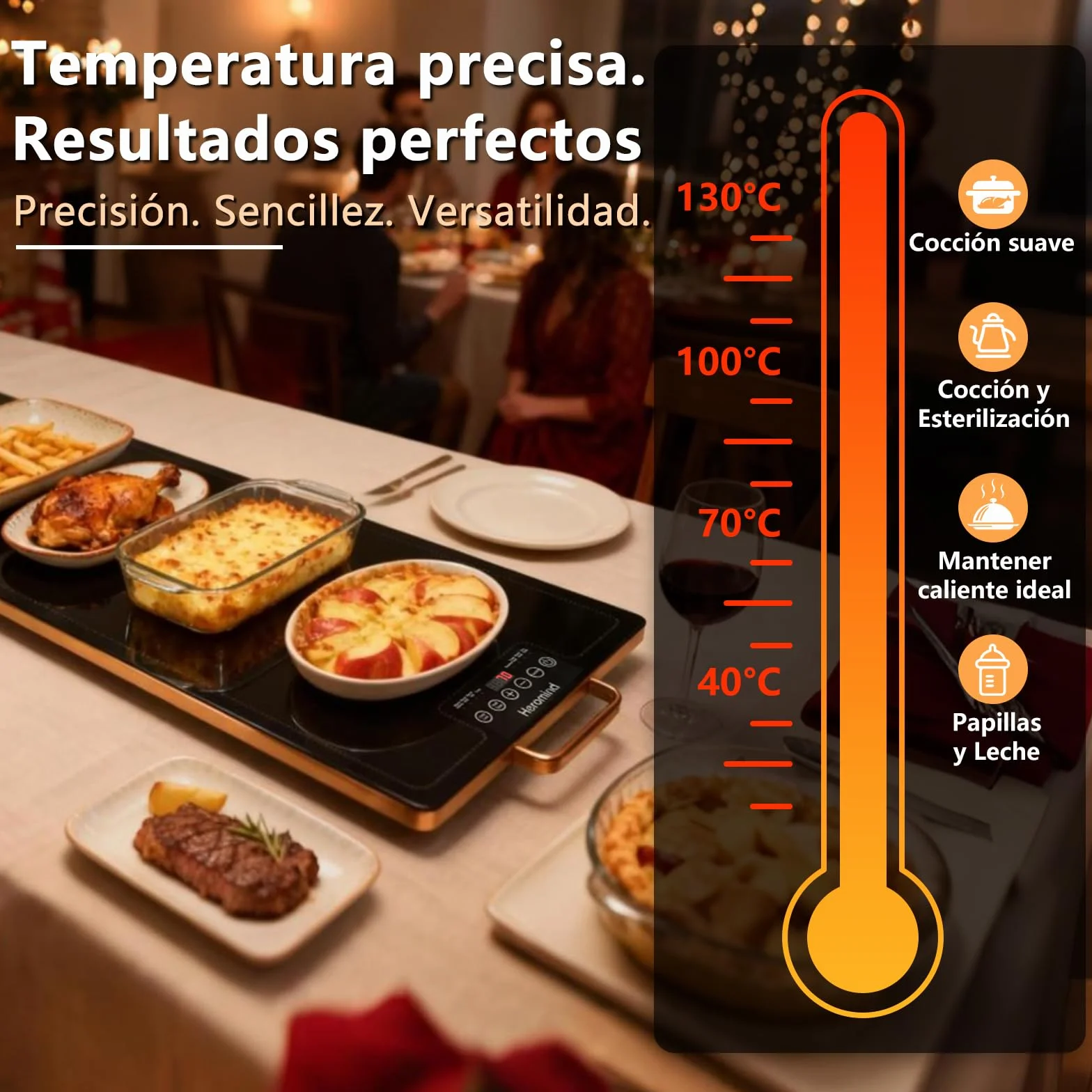 Bandeja de Calentamiento Eléctrico, 100x35cm, 450W Plato Calefactor para Comidas, Mantiene Calientes Platos y Bebidas, Ideal para Restaurantes, Hogar y Buffets