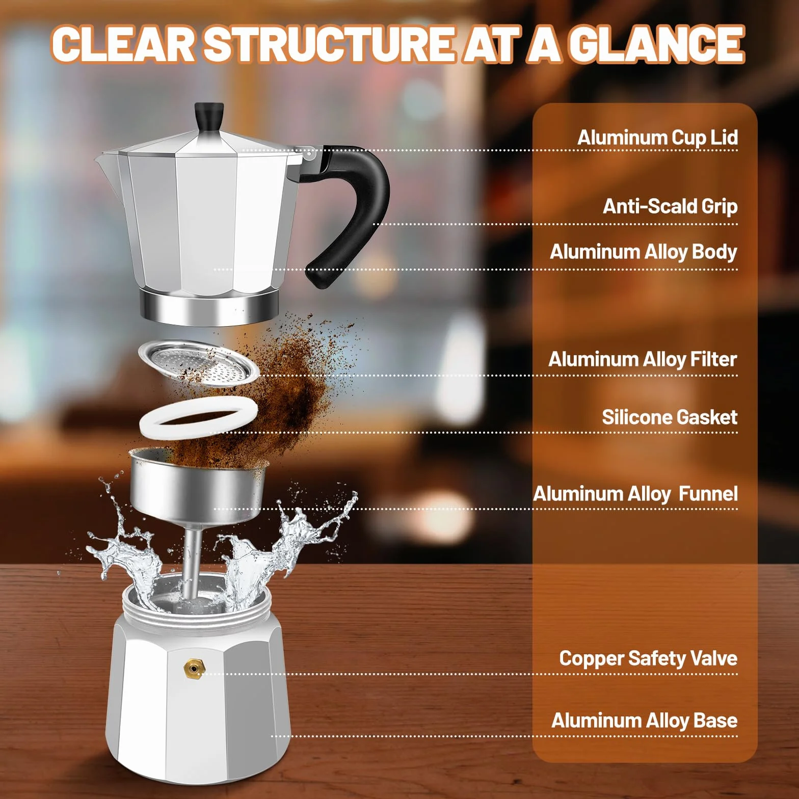 Cafetera Expresso Moka Pot Express de 14 Taza de Aluminio Percoladora Cafetera Moka Clásica Italiana Para Preparar Café Italiano y Cubano Para Casa y Camping 700ml 23oz