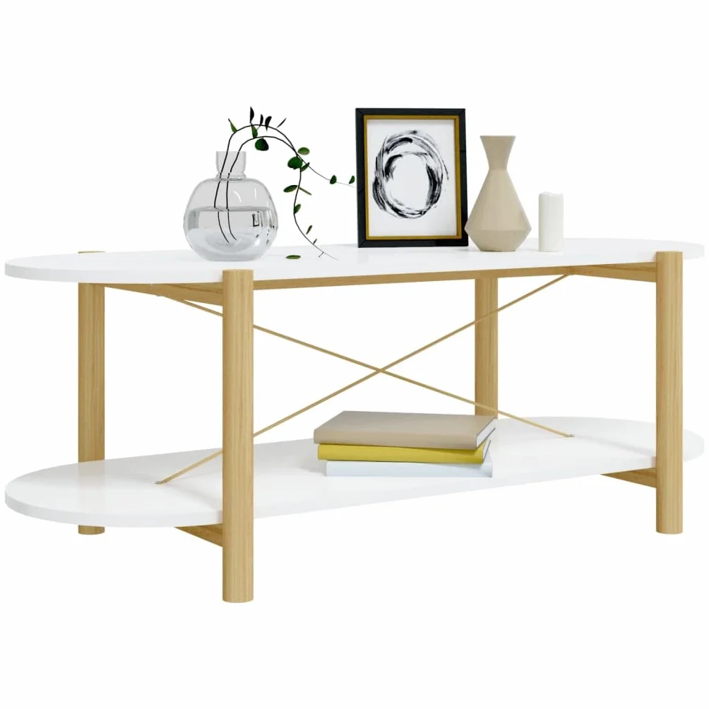 Mesa de centro clásica blanca de madera con patas de madera maciza, 110 x 48 x 40 cm, amplio espacio de almacenamiento y práctico tablero para bebidas y aperitivos, incluye