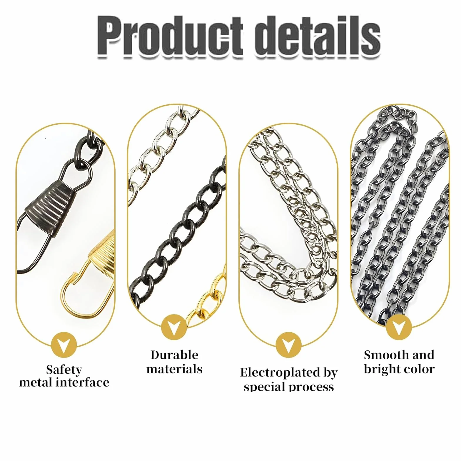 Cadena para Bolso DIY 120 cm 8 Piezas con 16 Anillas en D Plata Oro Bronce Color Arma