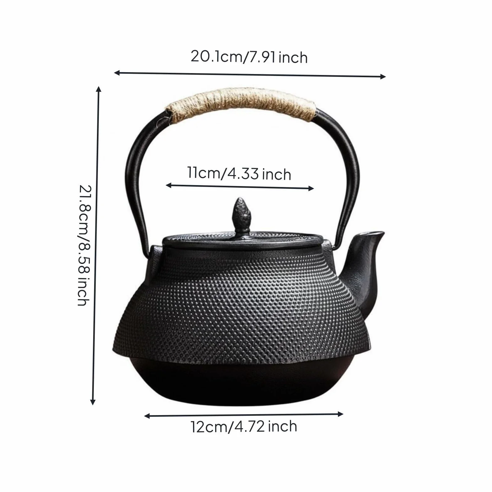 Tetera de Hierro Fundido Tetera Hervidor Kettle Jarra con Superficie Texturizada y Mango Antideslizante Adecuada para, Array, Negro, Tradicional Con Textura De Gránulos, 2.2L