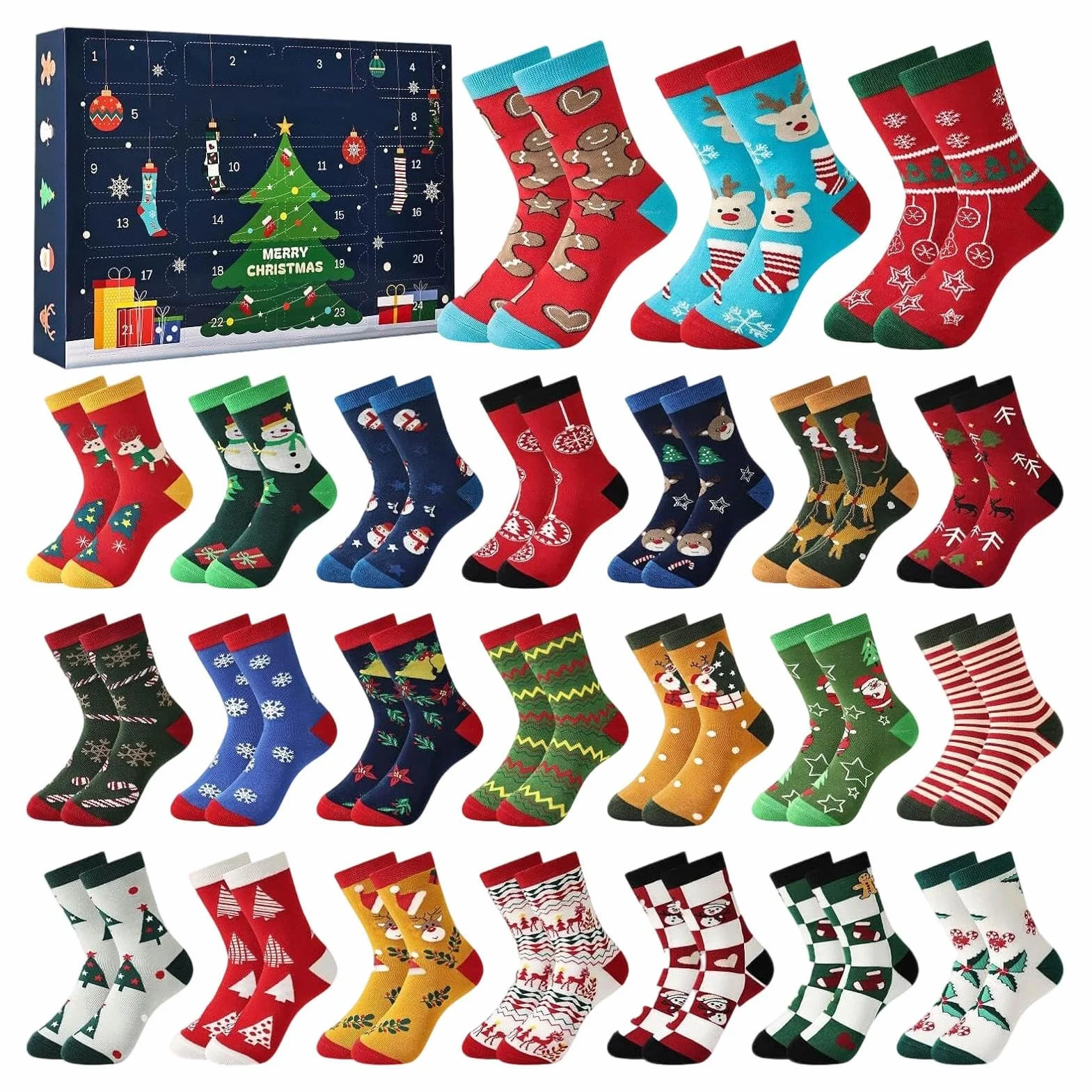 Calcetines de Adviento Calcetines Unisex para Regalos y Navideñas | Calendarios de Cuenta Atrás de 24 Días para Adultos Mujeres, Hombres, Hogar, , Calcetines de Regalo,