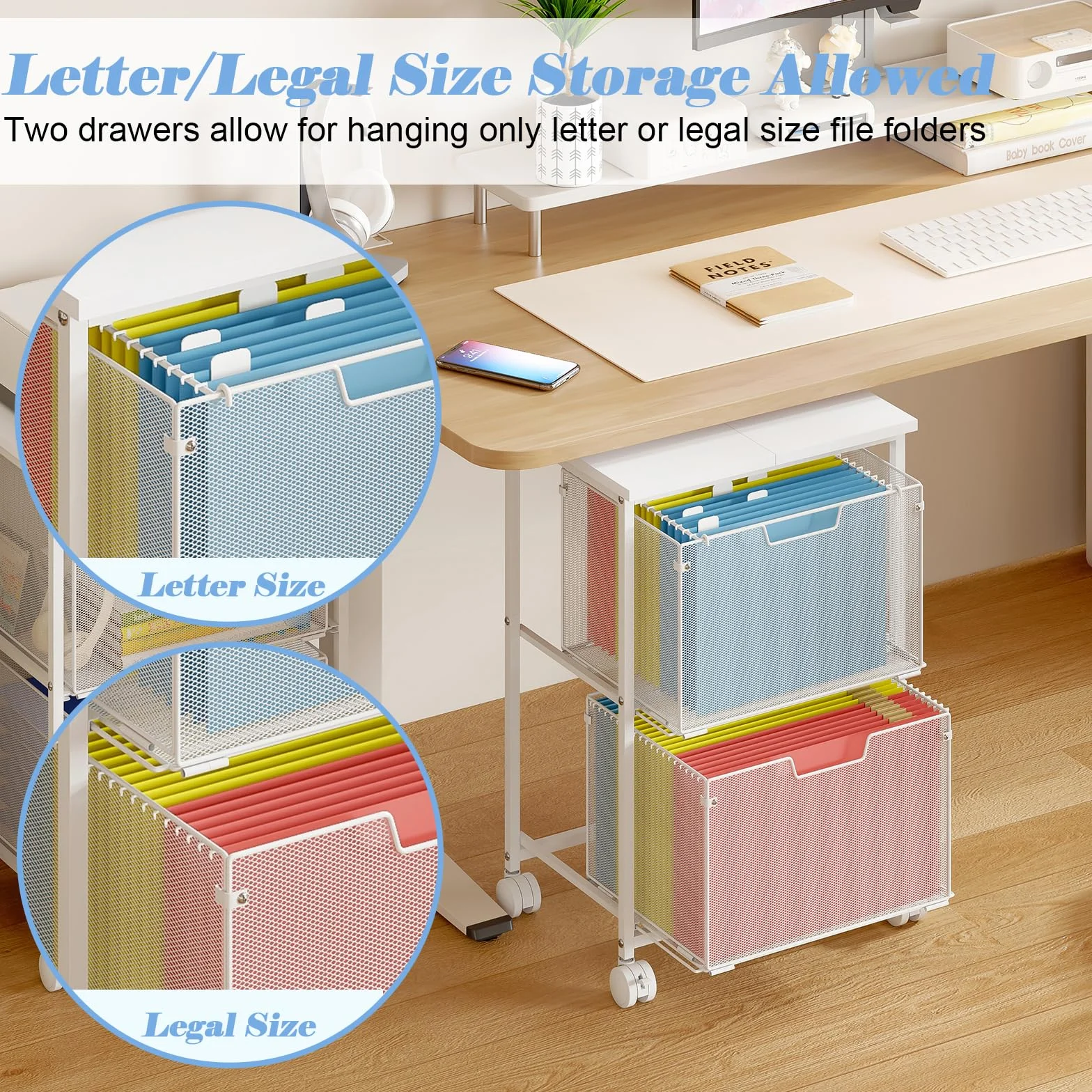 Sbanmao Archivador rodante para carta/legal, color blanco, 2 cajones, para oficina en casa