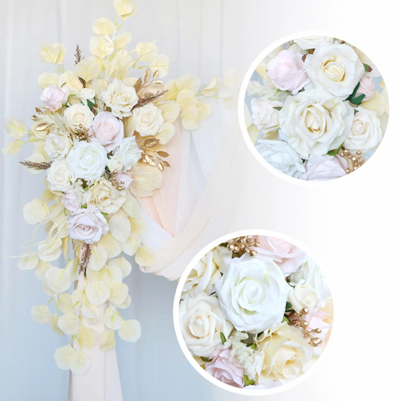 Kit de flores artificiales de arco de boda, paquete de 2, guirnalda de flores artificiales de boda, letreros de bienvenida, decoraciones florales para ceremonia de boda, recepción,