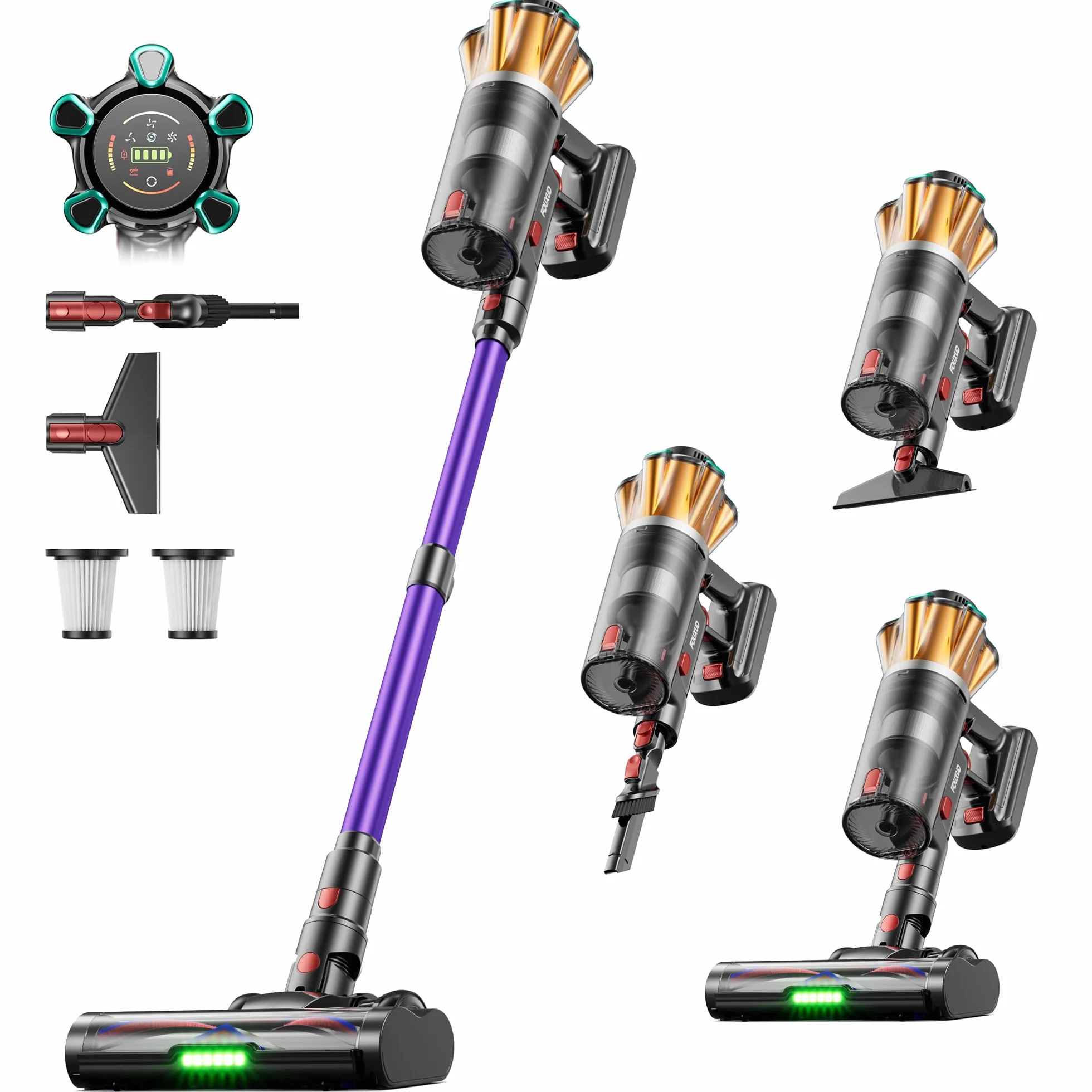Aspiradora sin Cable 55KPa/650W/70Min, Escoba Aspiradora de 1,8L, Aspirador Vertical Anti-Enredo/Pantalla LED/8 Etapas de Filtración para alfombras, Pelo de Mascotas, Suelos Duros y vehículos