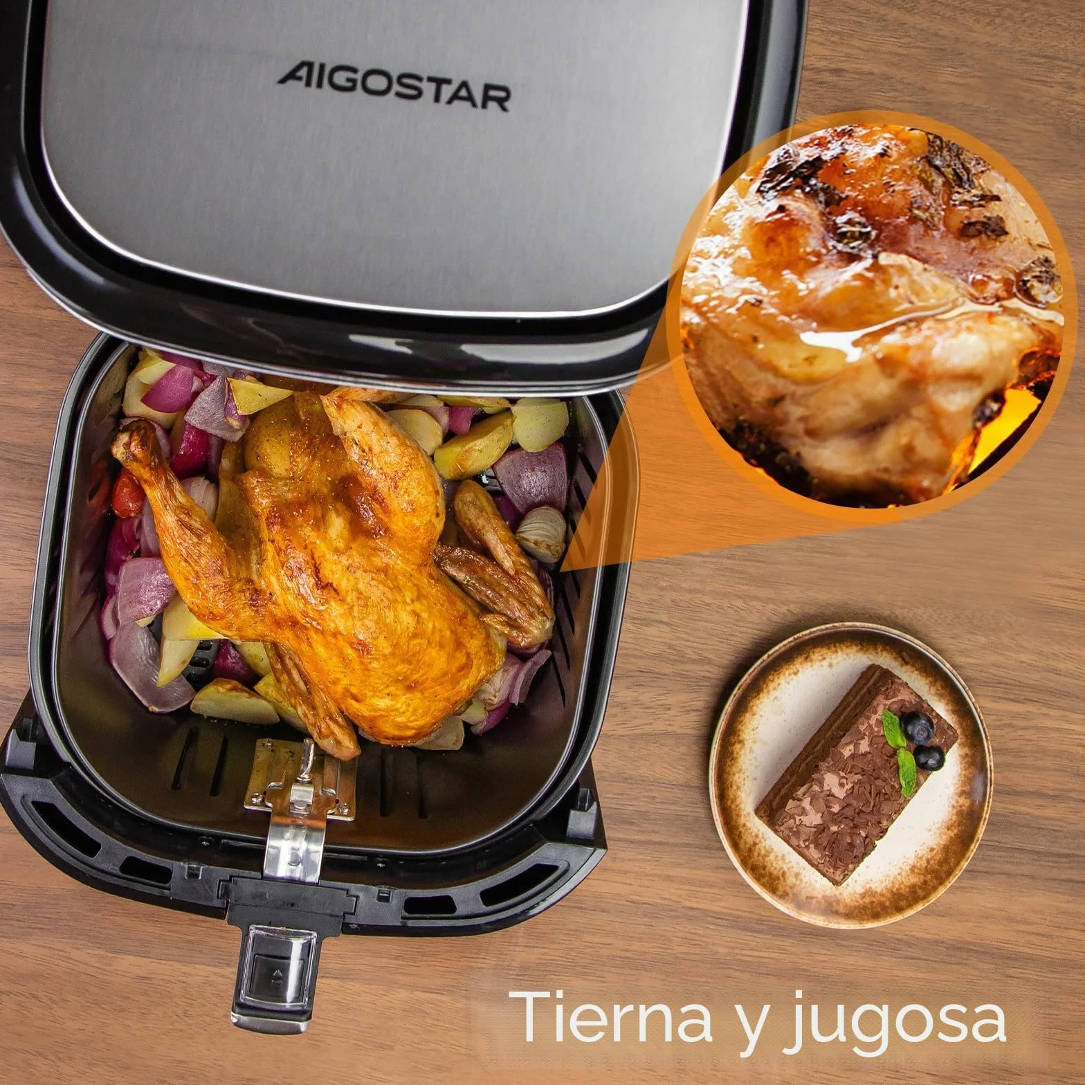 Aigostar Cube - Freidora de aire XXL, 1900W, 7L Air fryer. Libro de recetas incluido, panel LED táctil. Doble uso: con cesta o cajón. 7 funciones preestablecidas + mantener caliente, Sin BPA.
