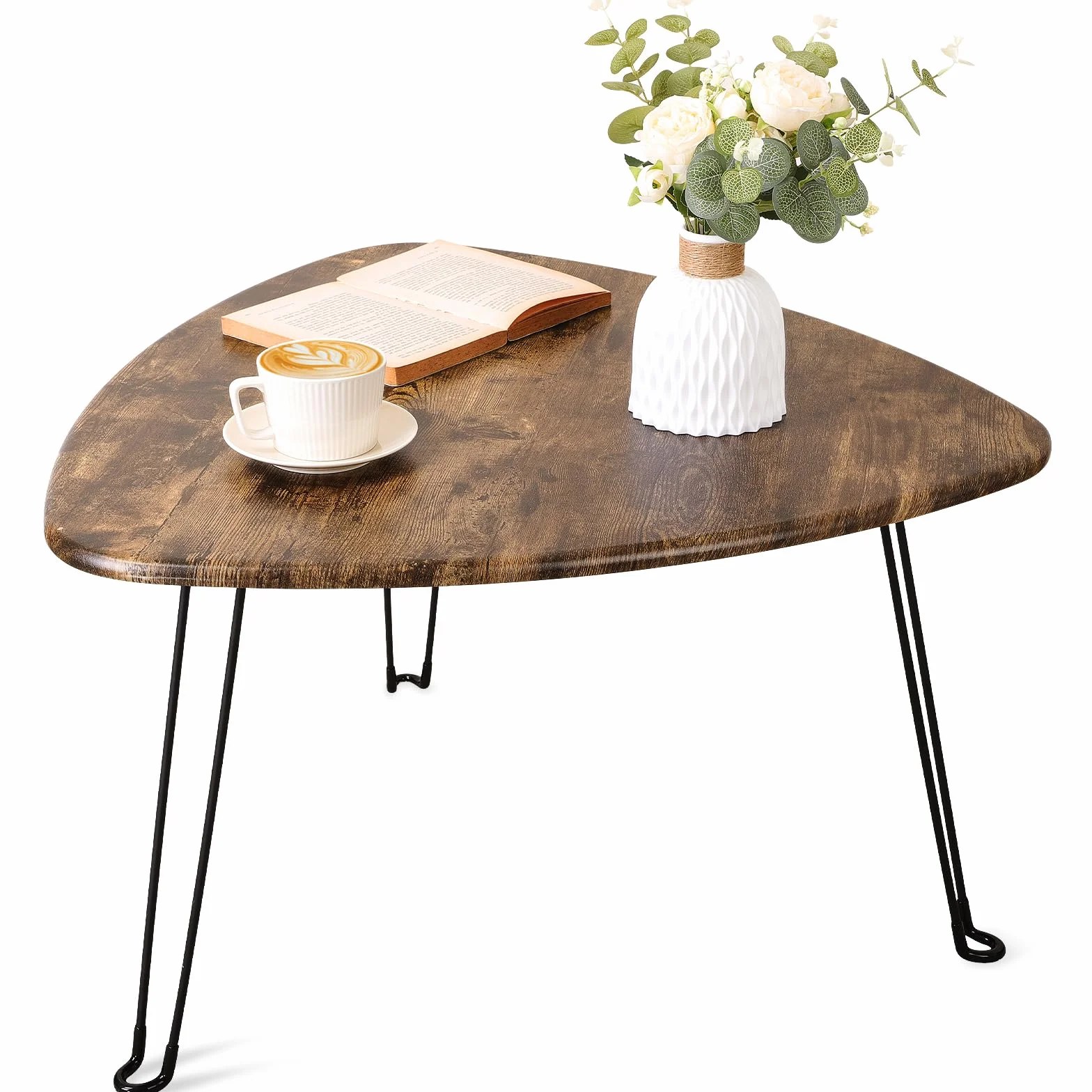 Mesa De Centro Plegable Patrón Triangular, Mesa Decorativa Ovalada De Madera De Medios De Siglo Con Patas De Metal, Tamaño 72D X 72 W X 42,5 H Centímetros